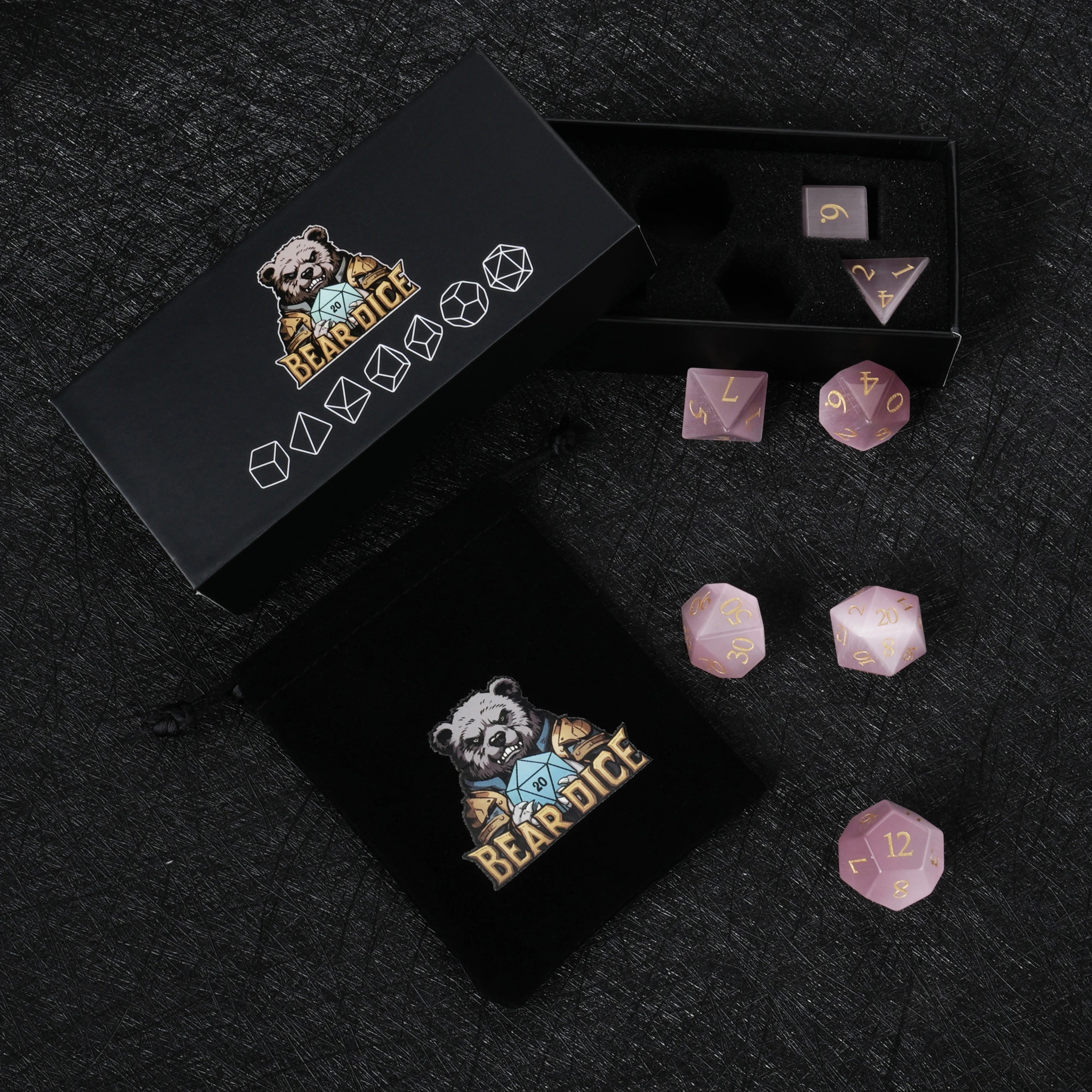 Light Pink Cat's Eye Stone Dice Set