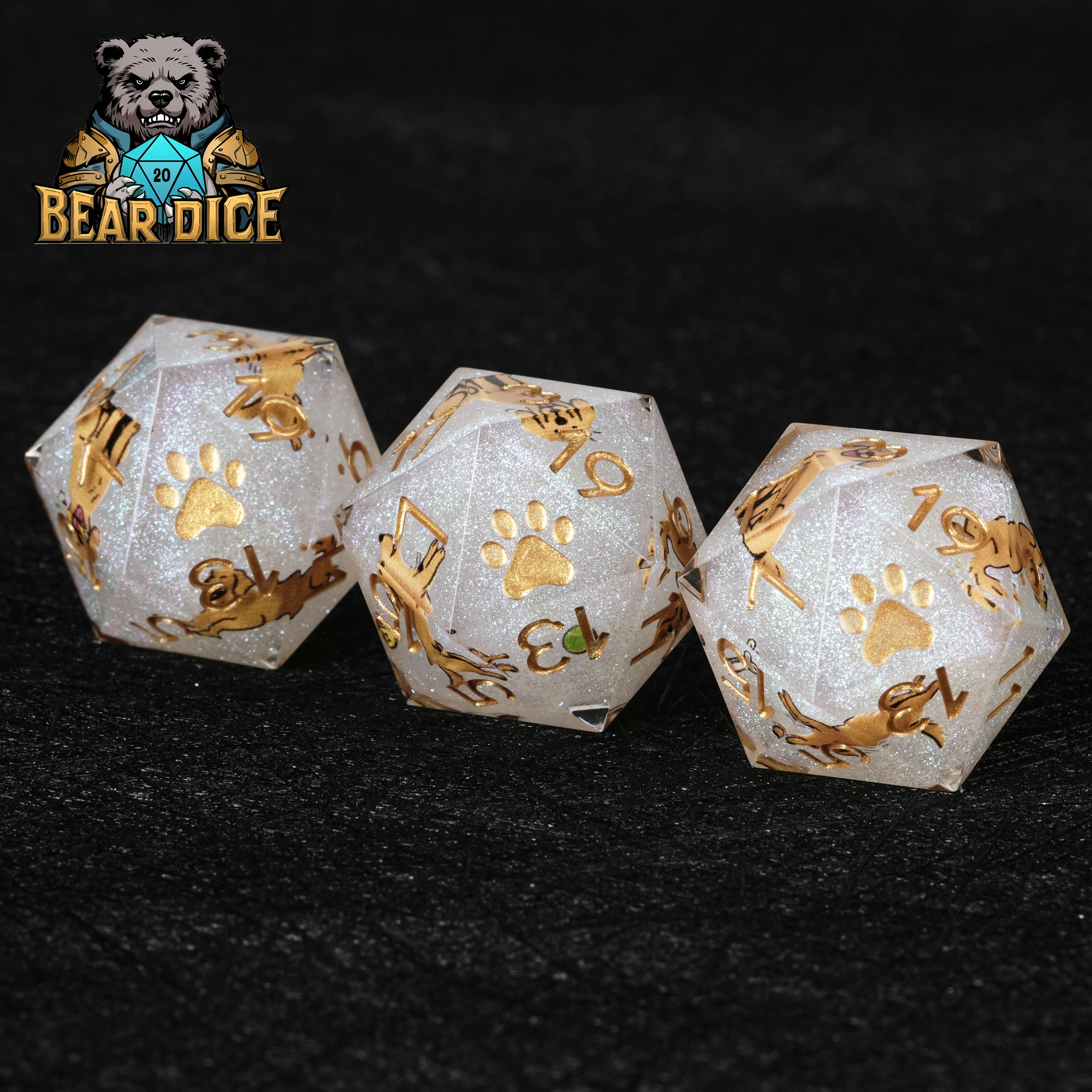 Gold-Flecked White Glitter Resin D20 Dice for D&D & RPG Games