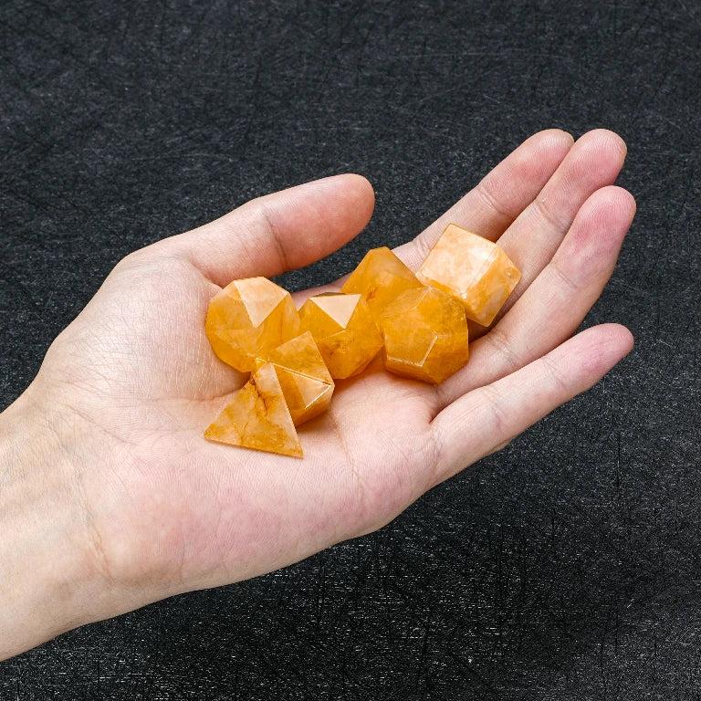 Custom Yellow Calcite Dice Set | Engraved Text, Logo & Numbers