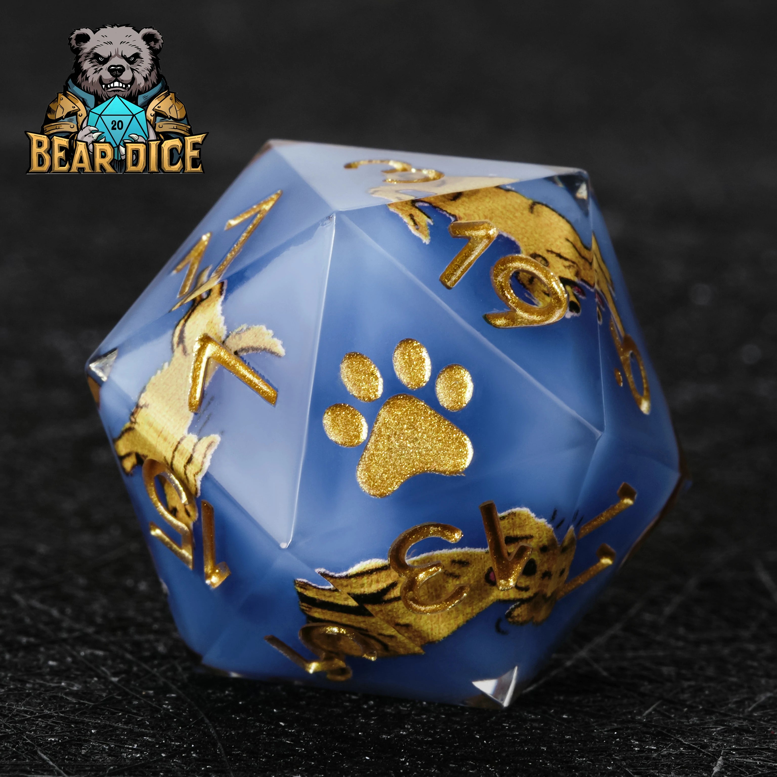 Golden Retriever Blue Resin D&D D20 Dice | Polyhedral RPG Dice Set