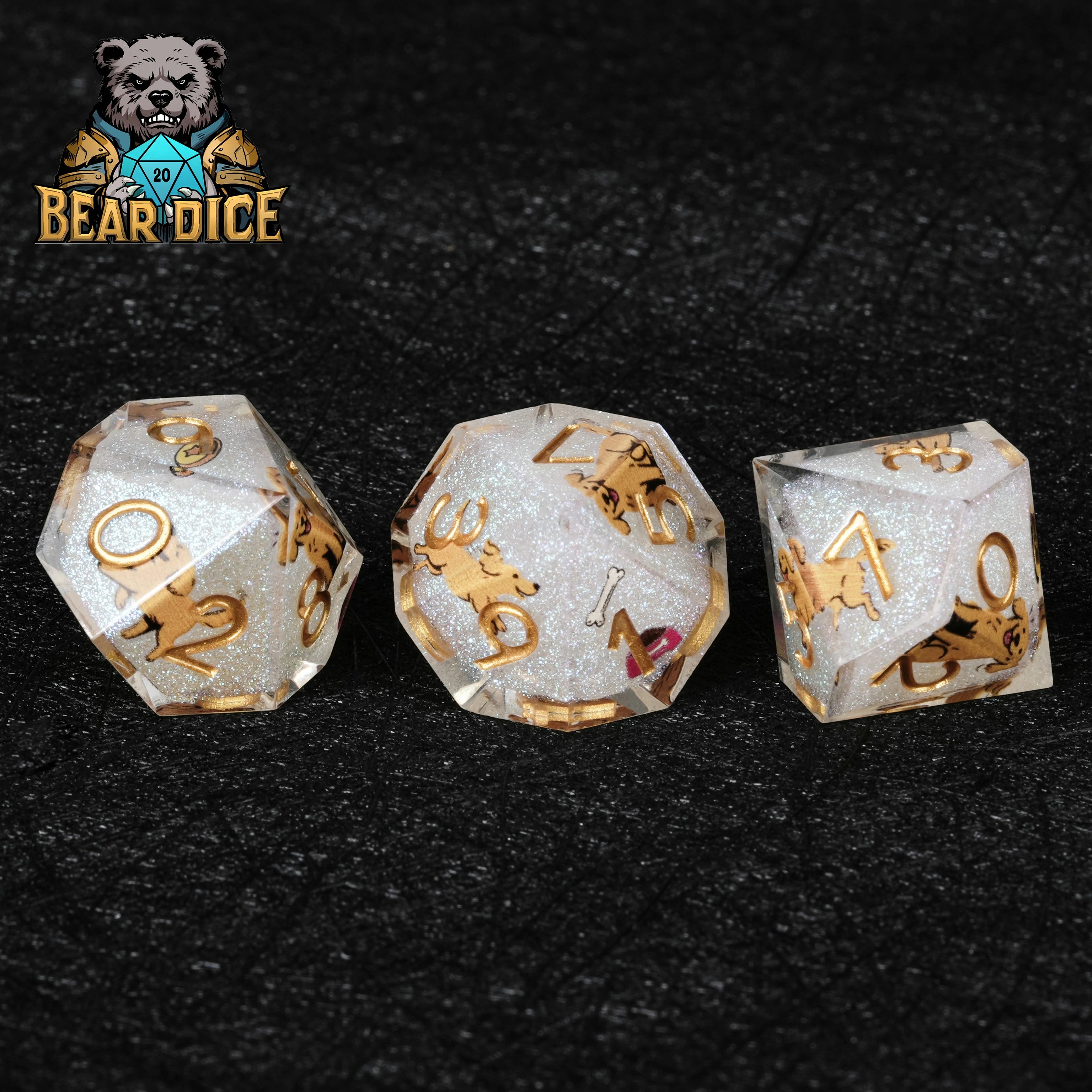 Gold-Flecked White Glitter Resin D10 Dice for D&D and RPG Games