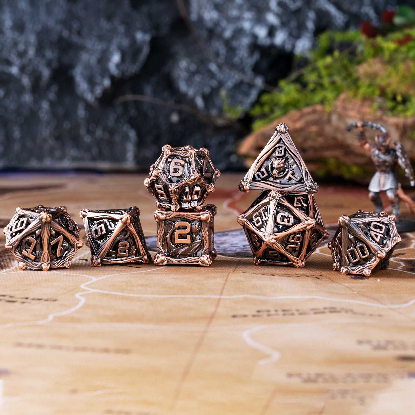 7 Dungeon Polyhedron Dragon Dice - Ancient Red Copper Pterosaur RPG Dice Set | Bear Dice