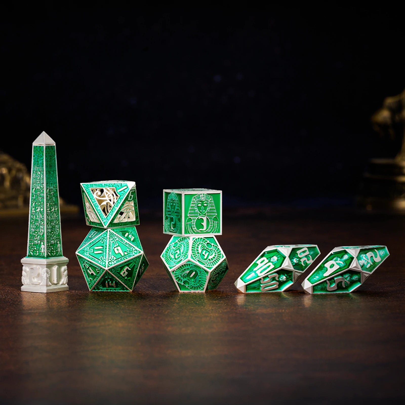 Legacy of the Pharaoh Unique Retro Metal Dice Set – Ancient Egypt RPG Dice