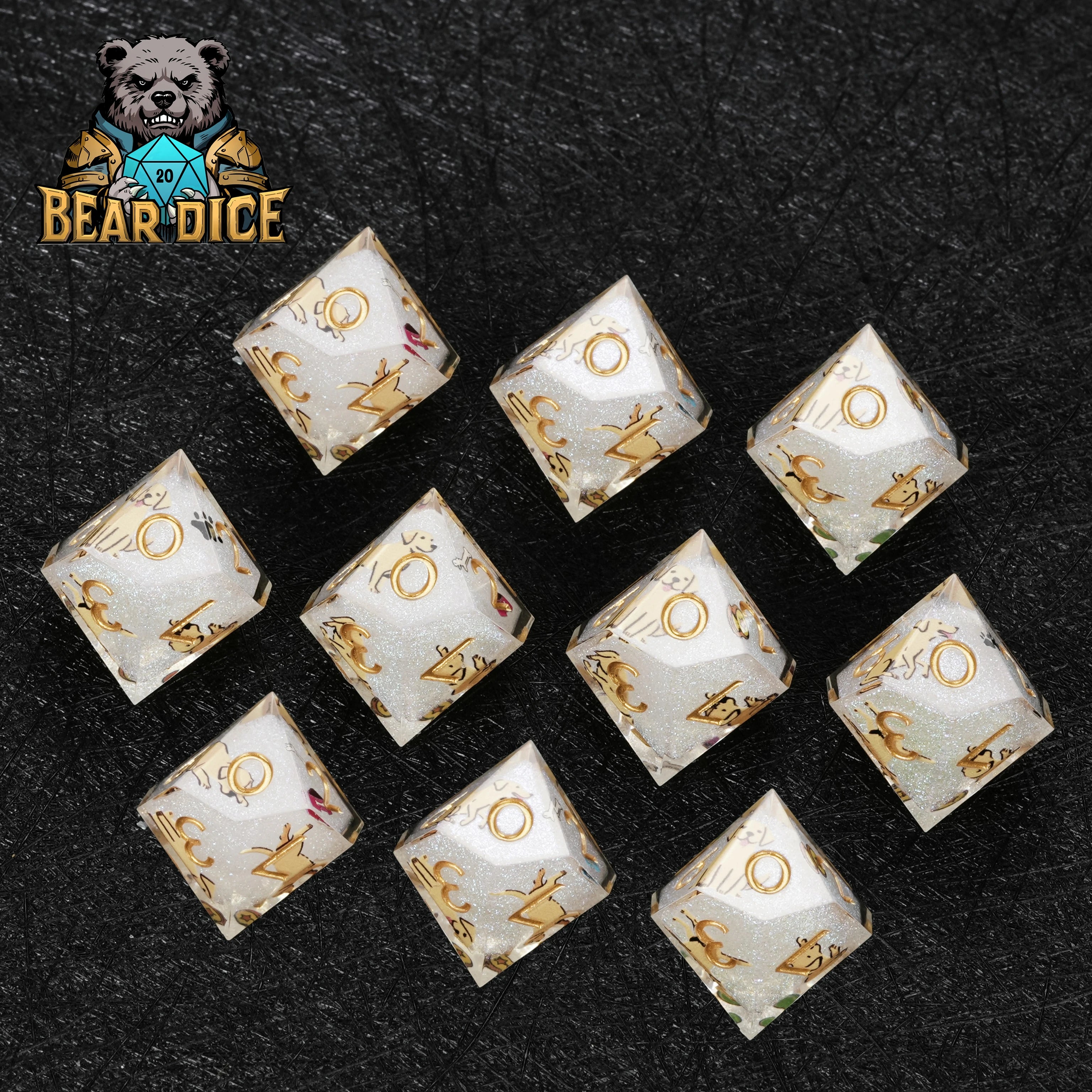 Labrador White Glitter Resin DND D10 Dice | Dog Lover RPG Gift