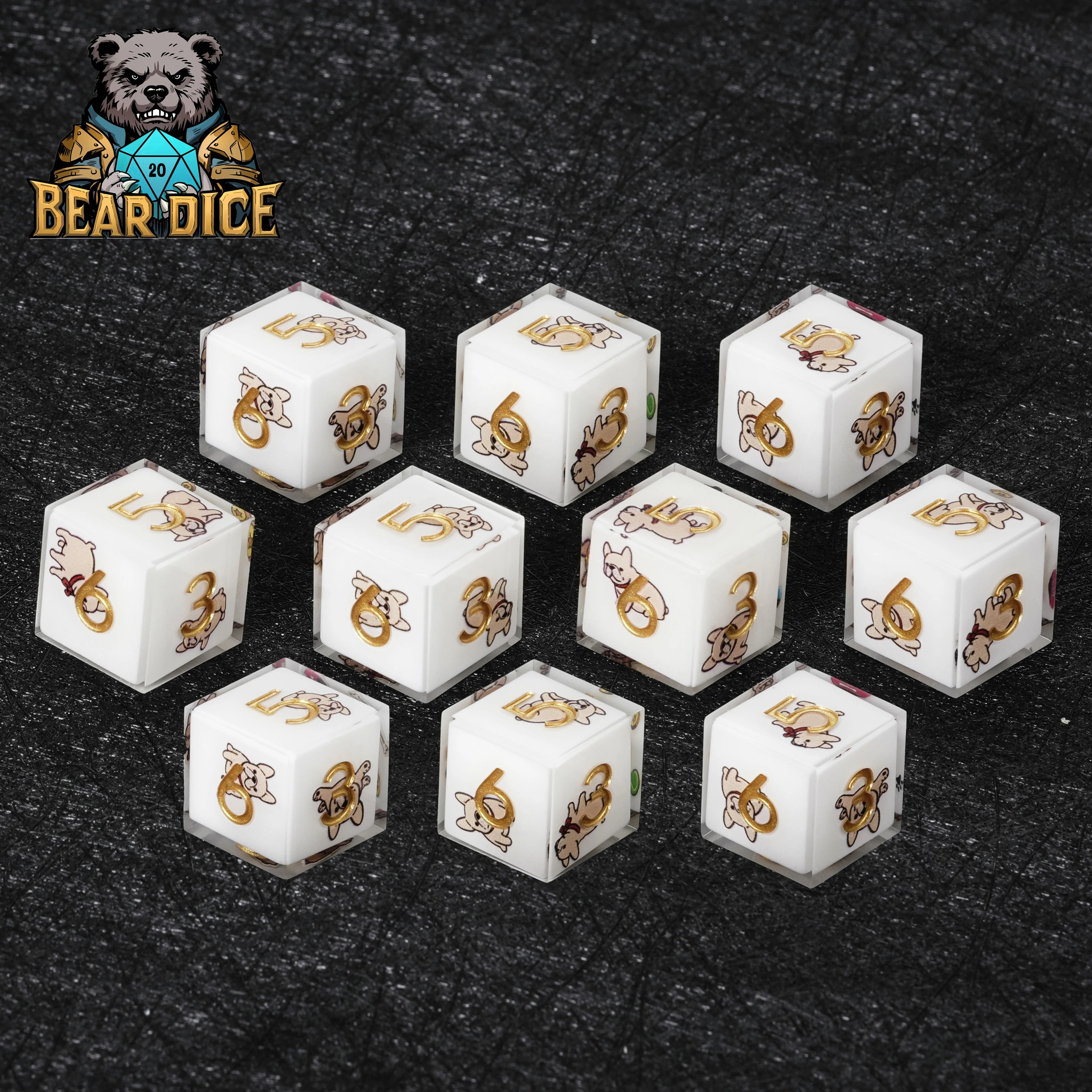 Bulldog White Resin D&D D6 Dice | Single Six-Sided Die
