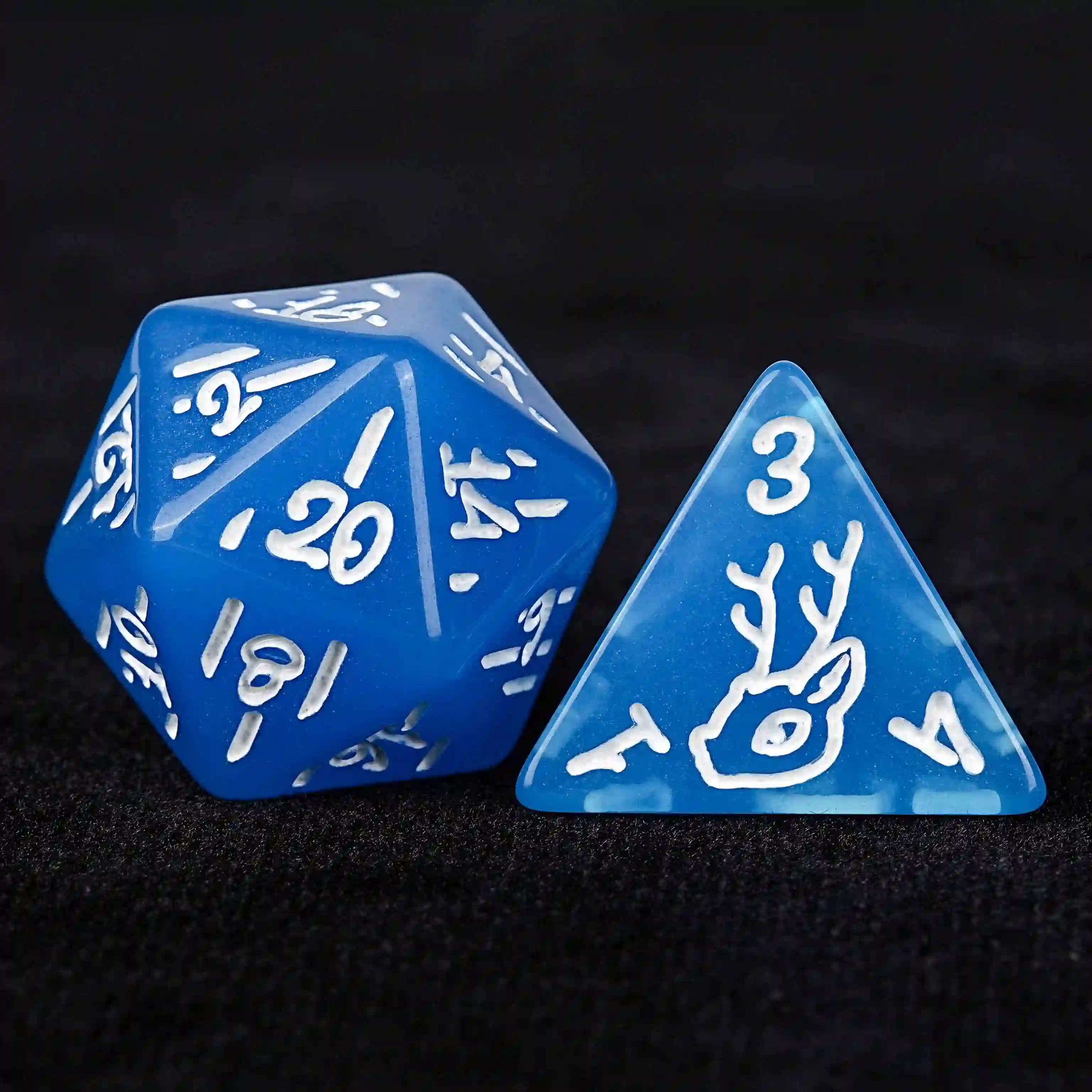 Blue Christmas Theme Acrylic DND D20 Dice + D4 Dice + White Runes | Bear Dice