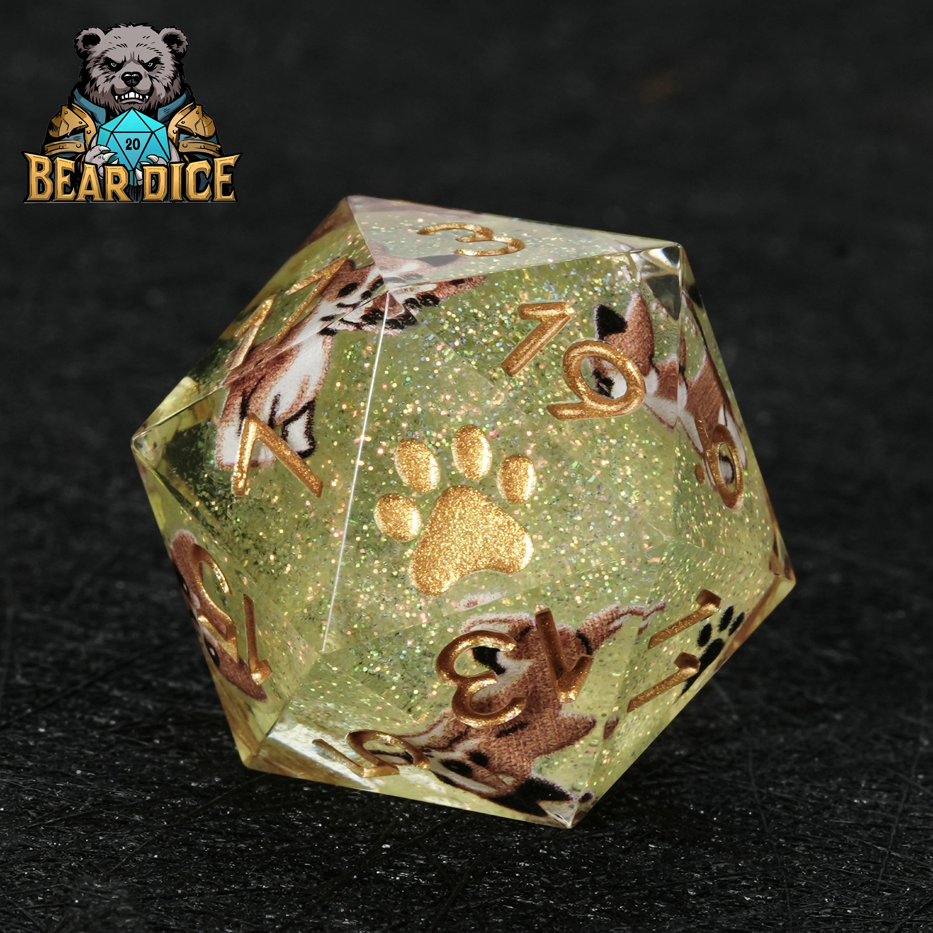 Chihuahua Green Glitter Resin DND D20 Dice