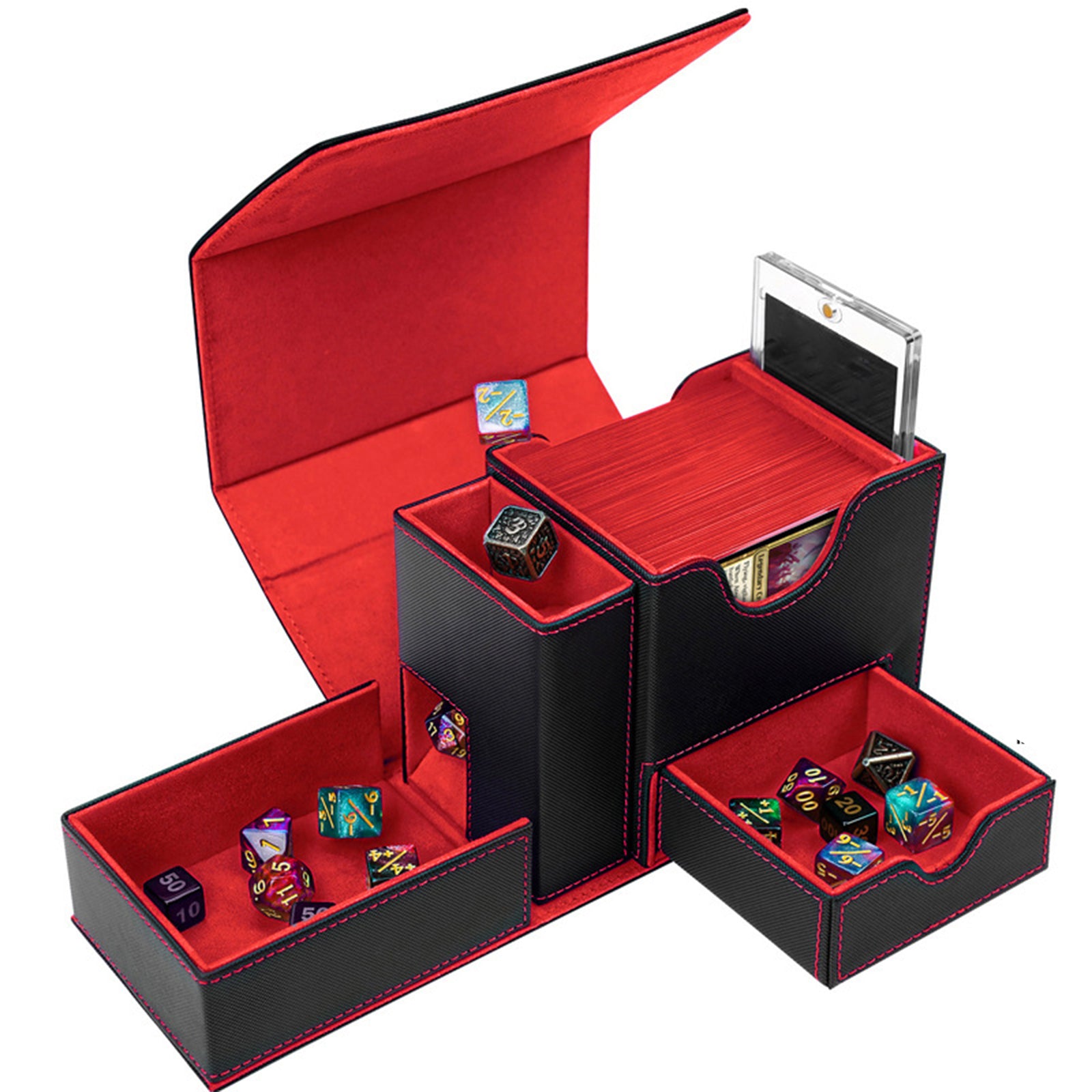 PU Leather Card Box with Dice Tray | Trading Card Storage Box for MTG, Pokemon, DnD, and Board Games