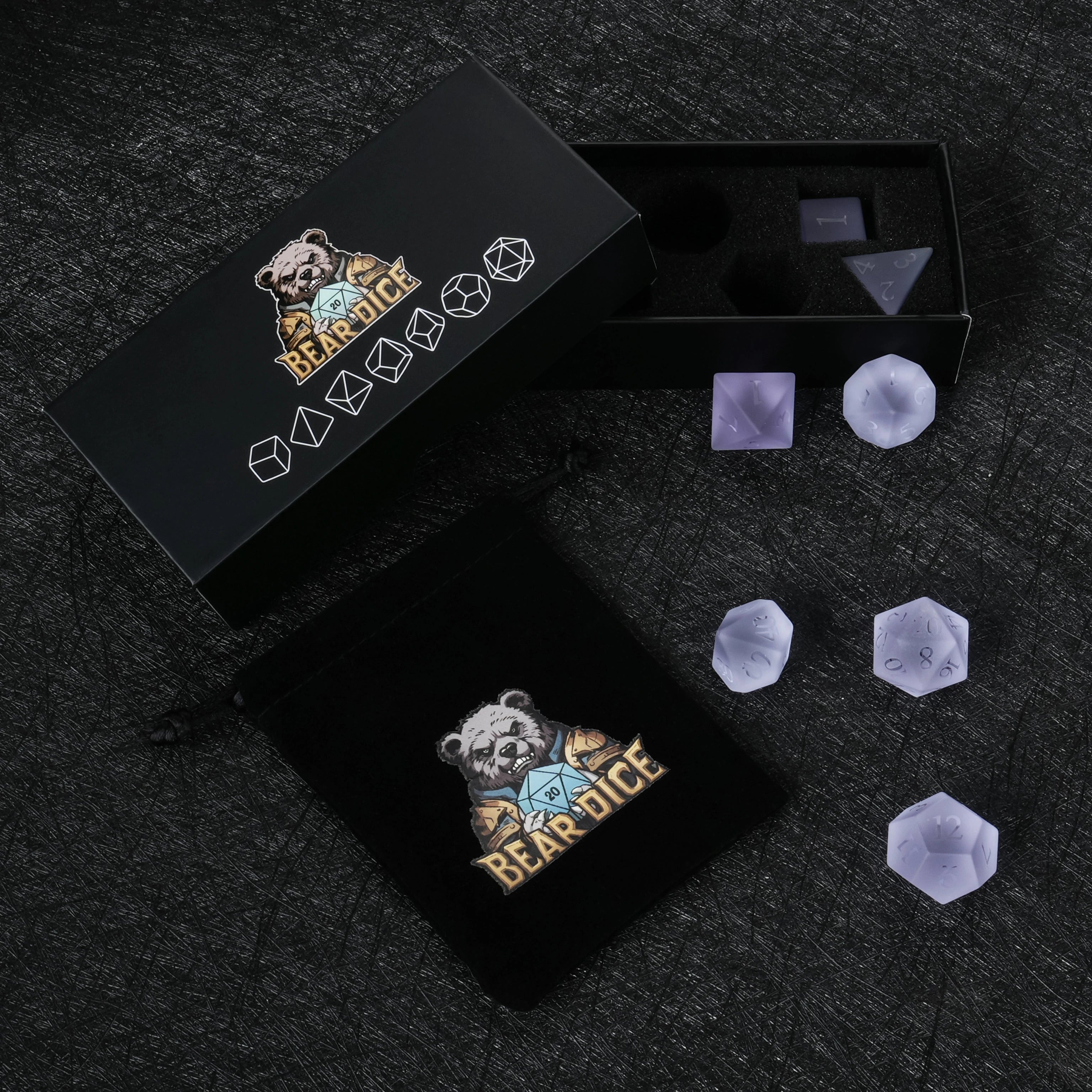 Frosted Amethyst Glass Dice Set