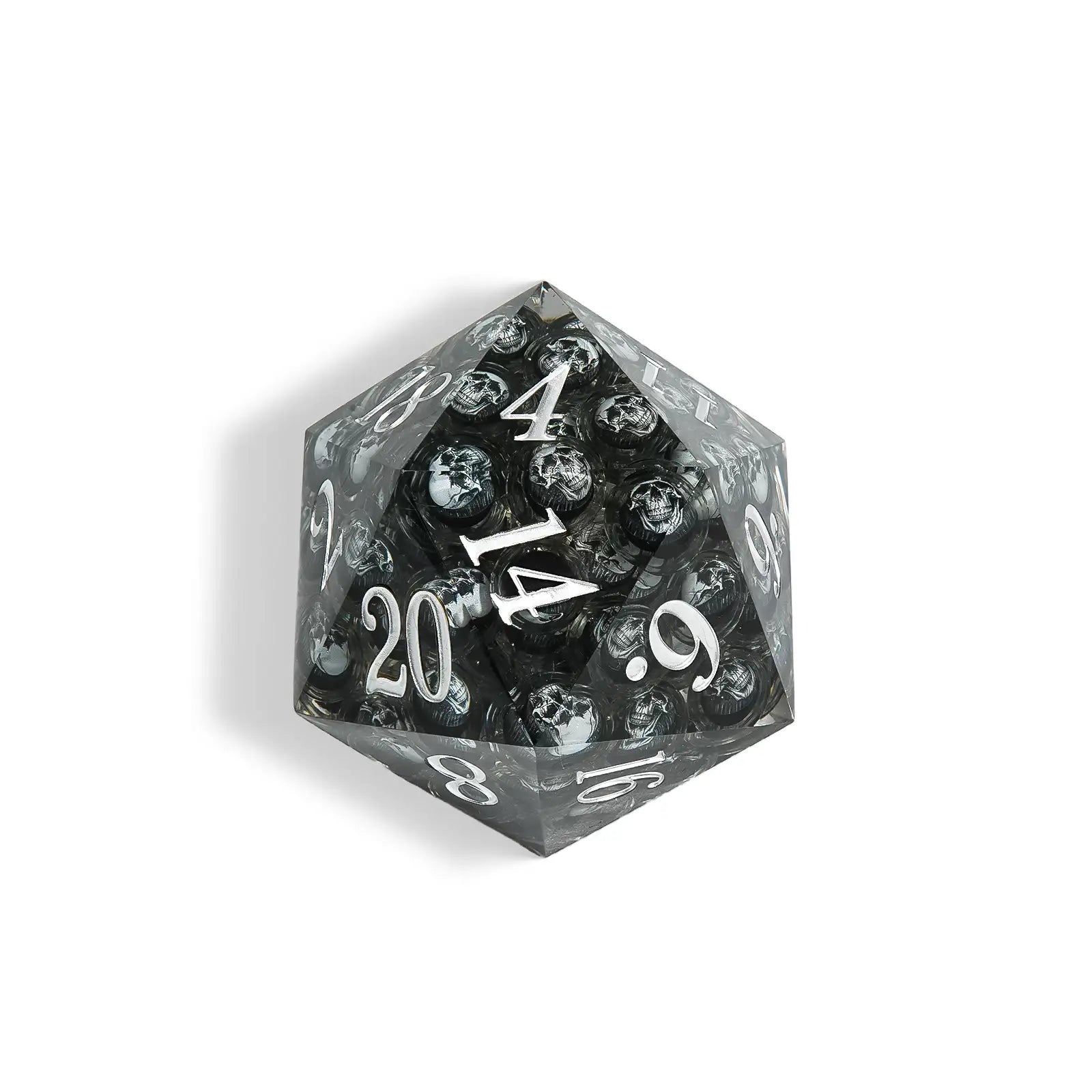 80mm Skull Liquid Core High Transparency Resin Giant D20 Dice + White Numbers | Bear Dice