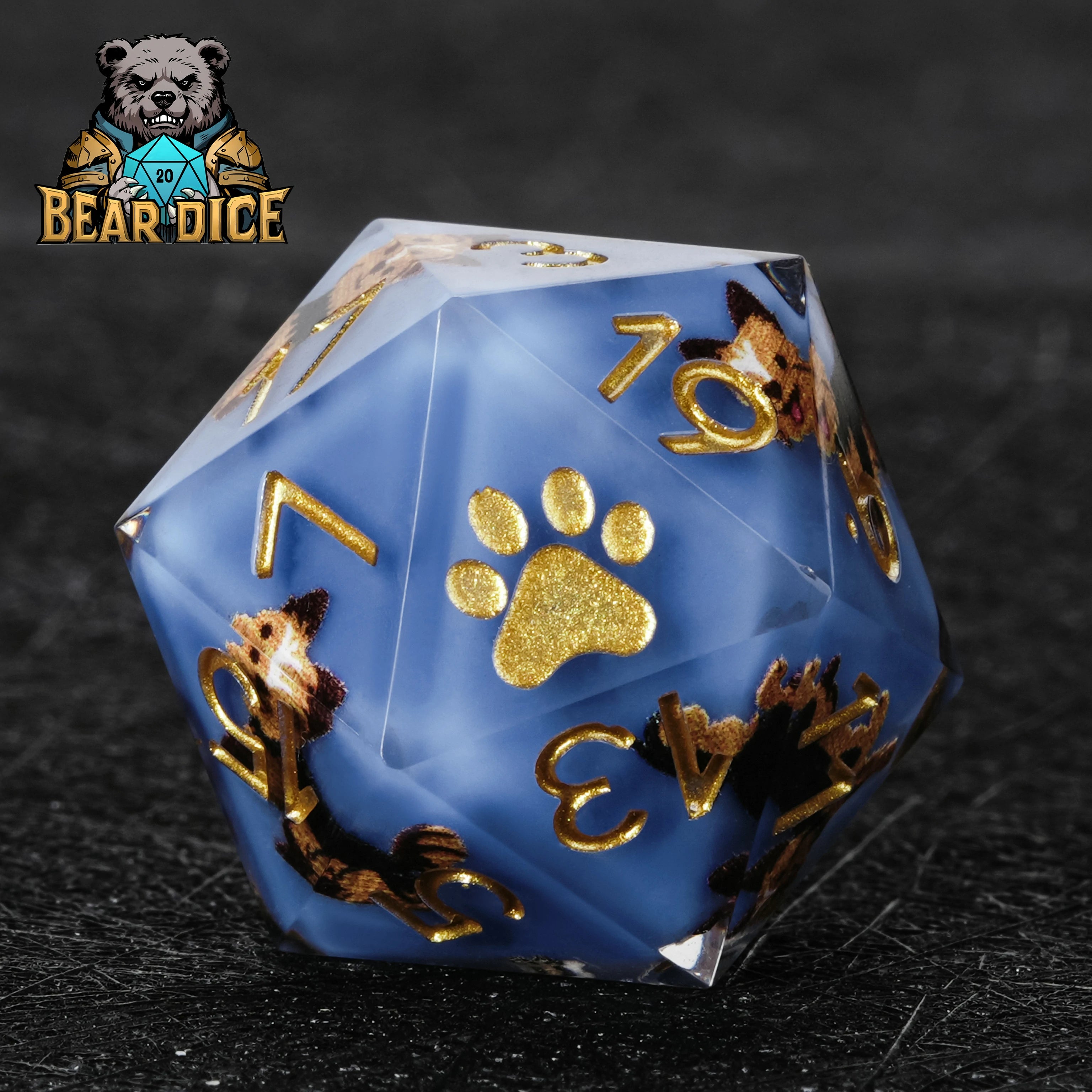 Yorkshire Terrier Blue Resin DND Dice Set – D20 Polyhedral Dice for Dog Lovers & RPG