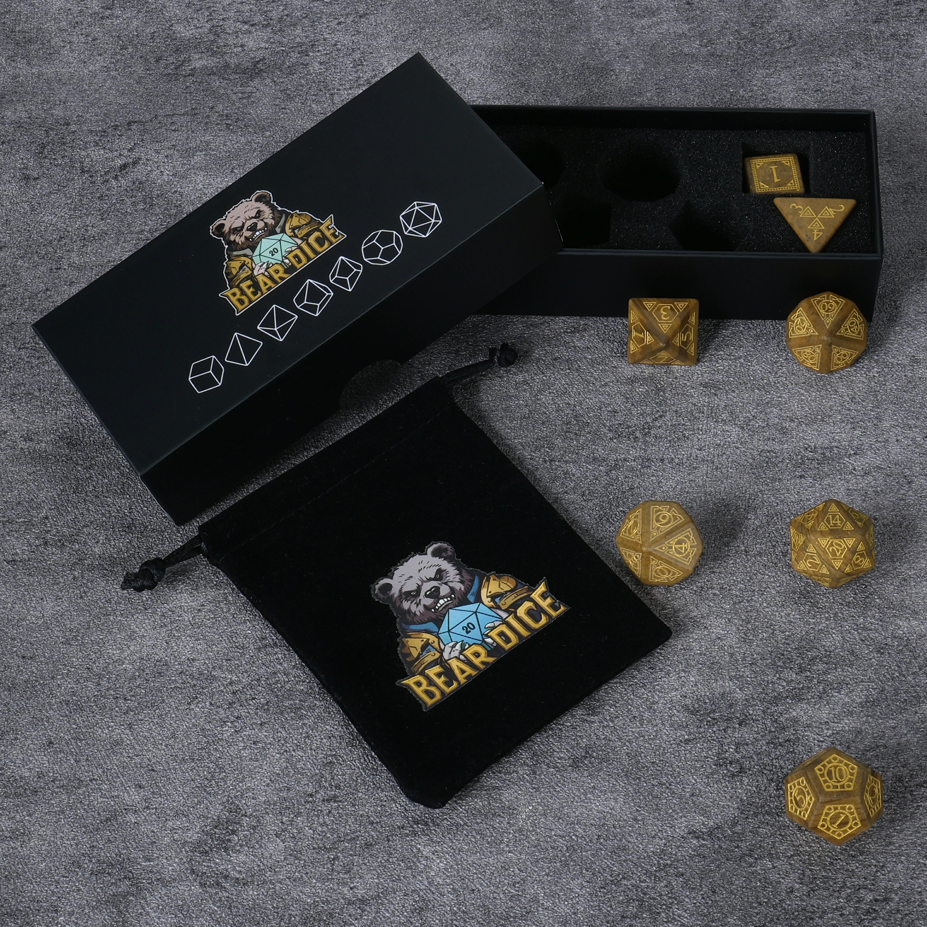 Yellow-Brown Geometric Totem Gemstone Dice Set