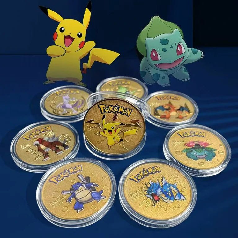 8 Classic Pokémon Trading Card Game Gold Coin Sets: Pikachu, Mewtwo, Celebi, Charizard, Venusaur, Blastoise, Entei, and Gyarados | Bear Dice
