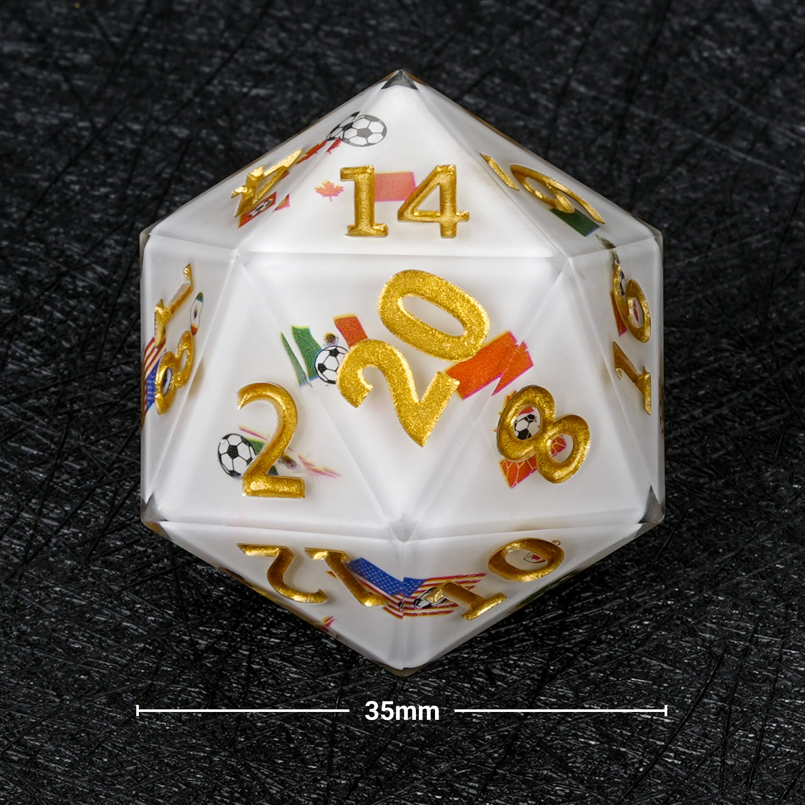 35mm World Cup (USA/Canada/Mexico) Soccer White Resin Giant D20 Dice