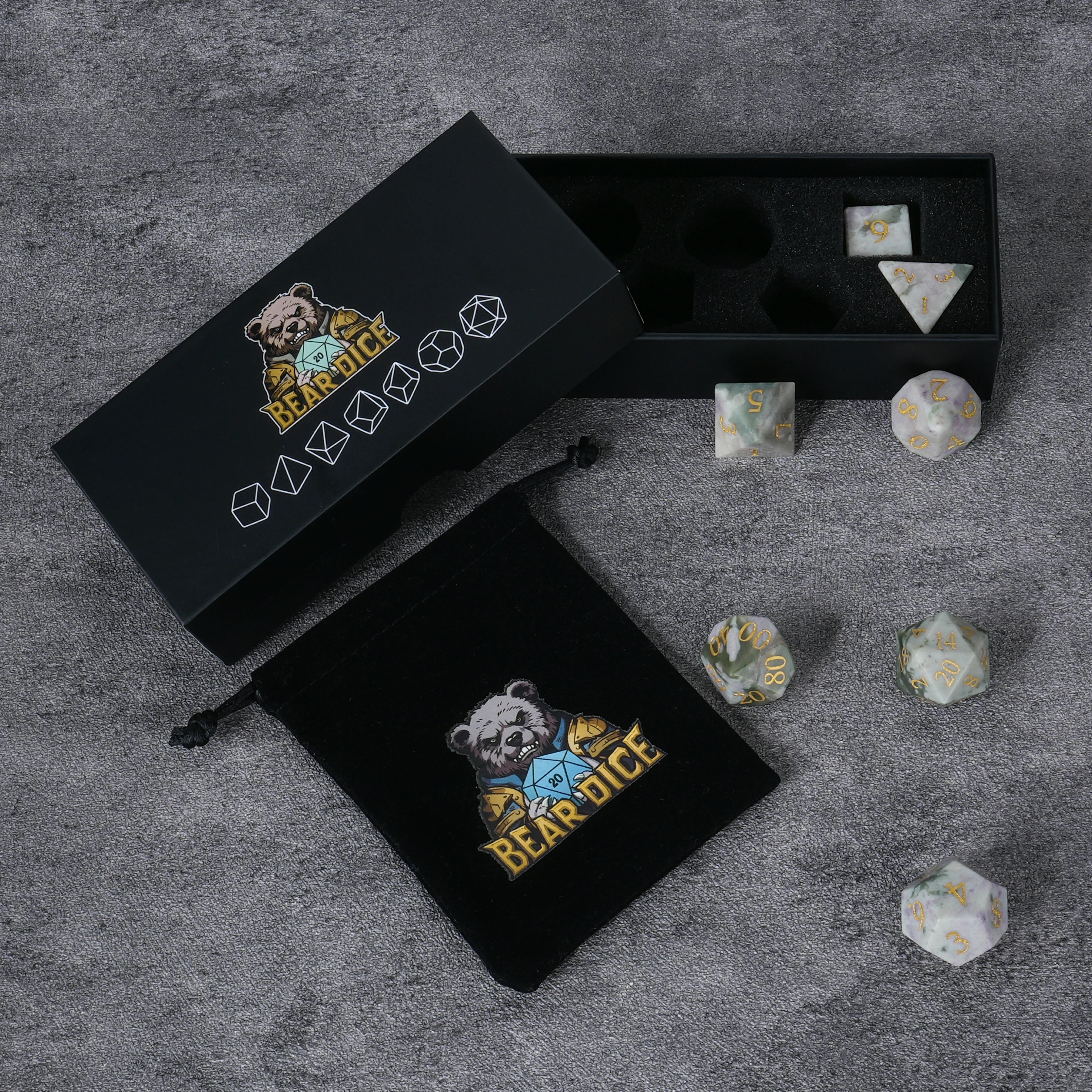 Blue-and-White Multi-Faceted DND Gemstone Dice Set