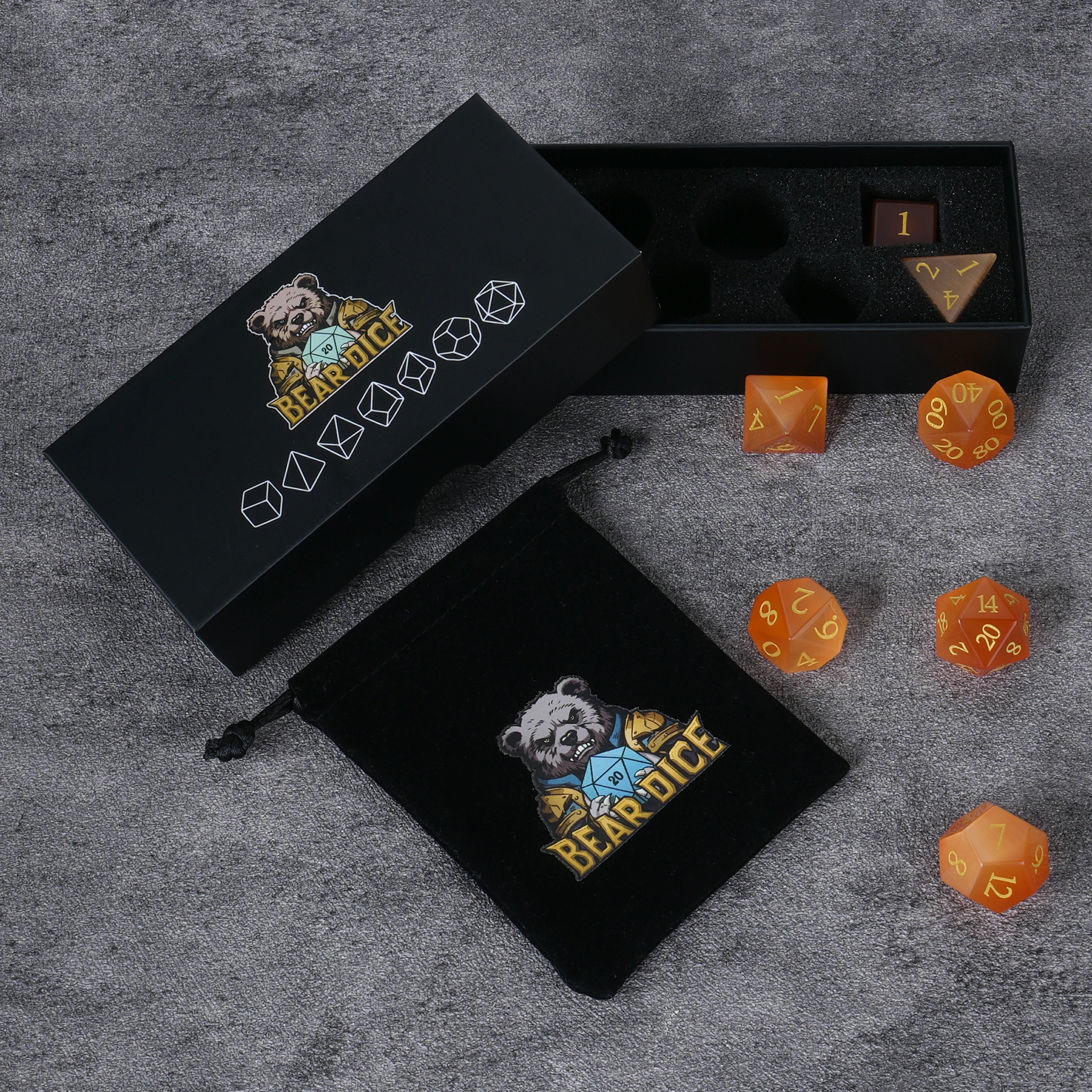 Orange Cat's Eye DND Gemstone Dice Set