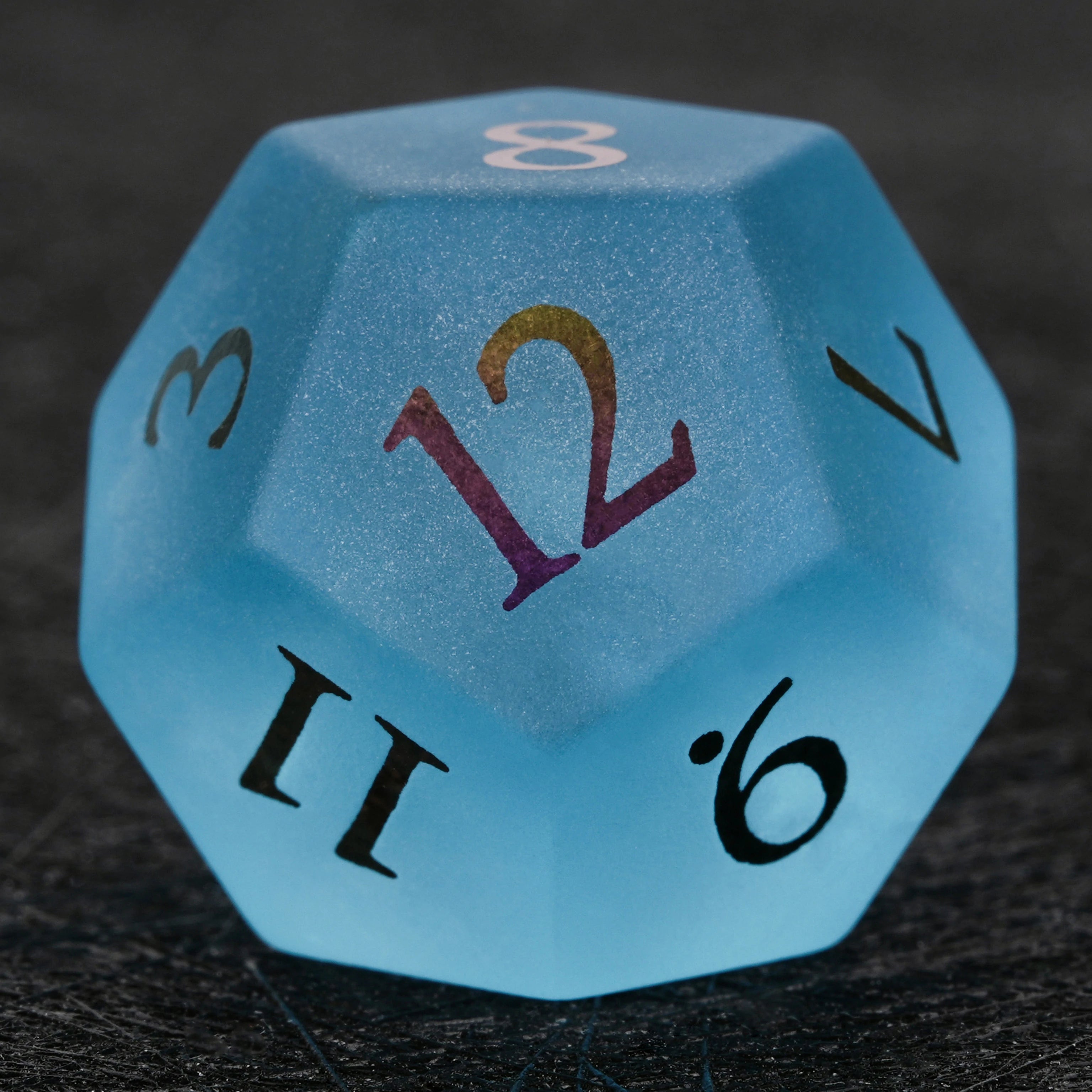 Frosted Aquamarine Crystal Glass Dice with Colored Numbers