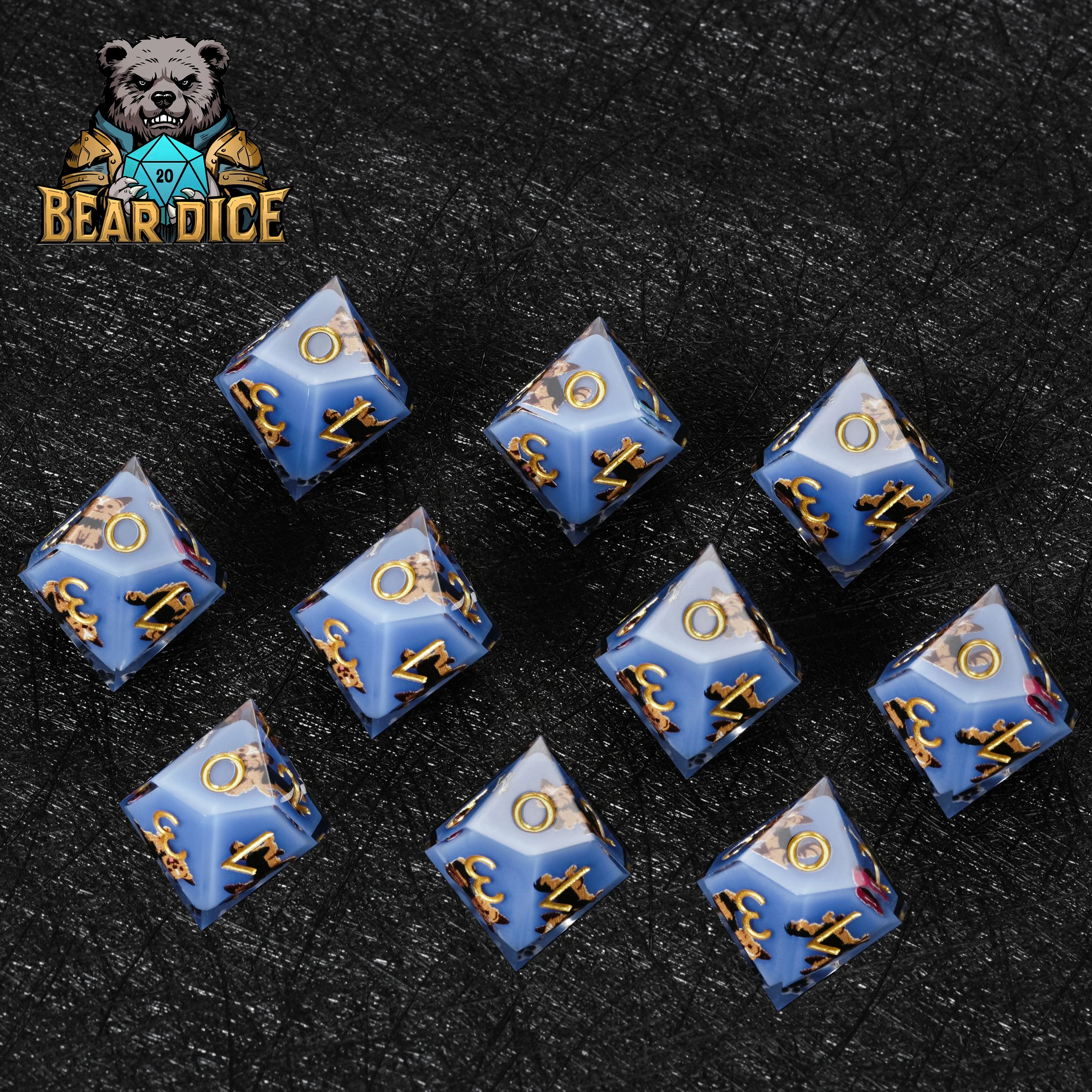 Yorkshire Terrier Blue Resin DND D10 Dice | Bear Dice