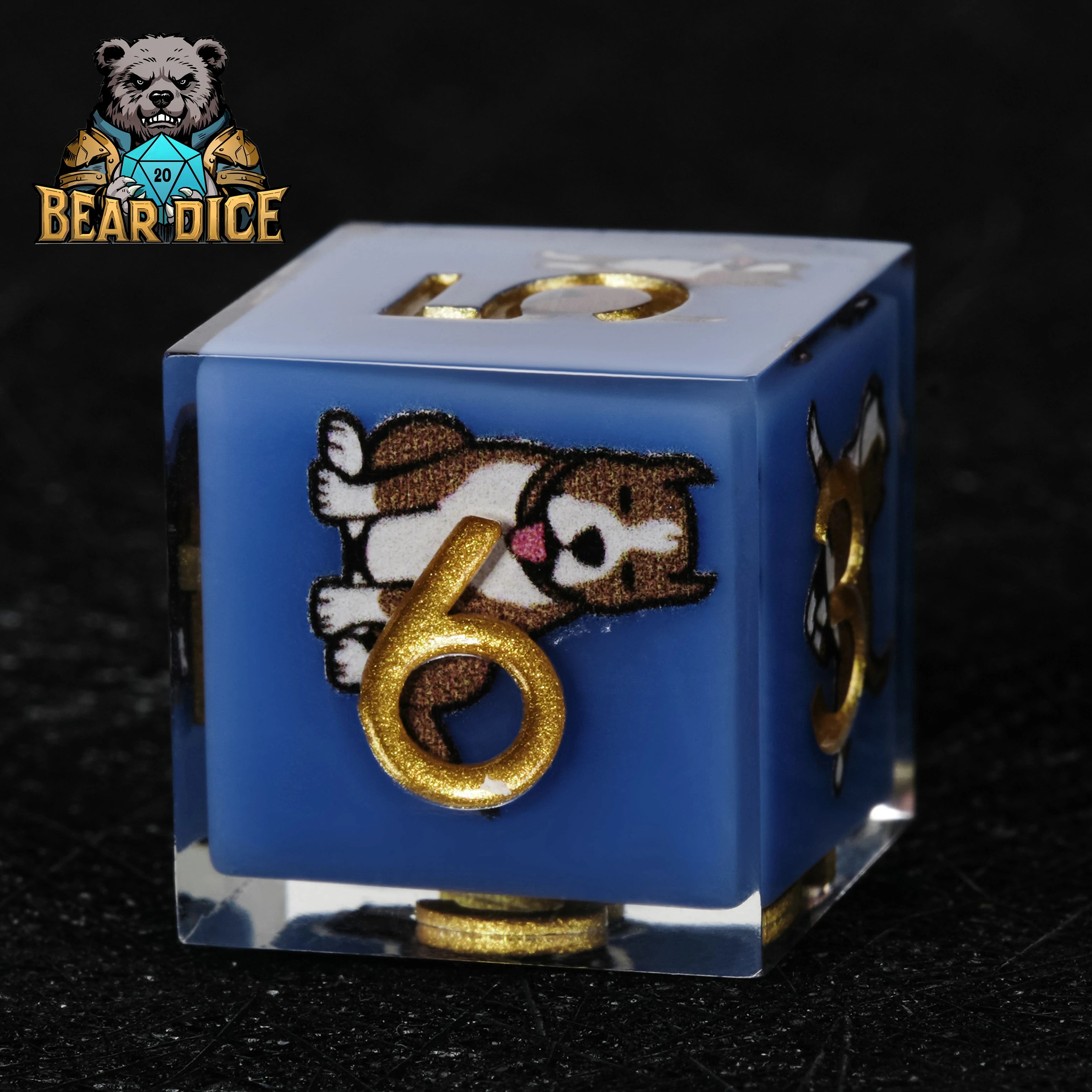 American Pit Bull Blue Resin D&D D6 Dice | Bear Dice