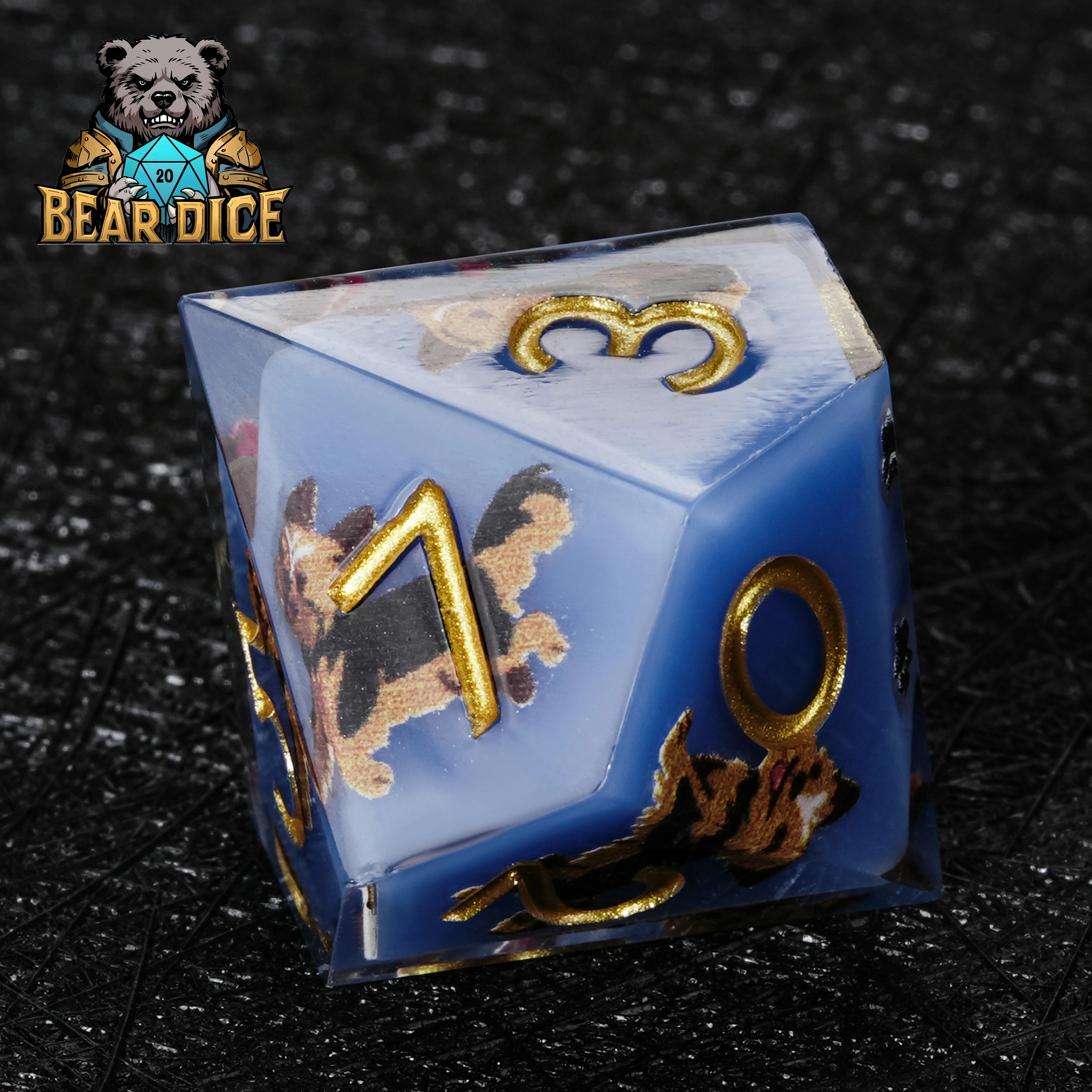 Yorkshire Terrier Blue Resin DND D10 Dice | Bear Dice