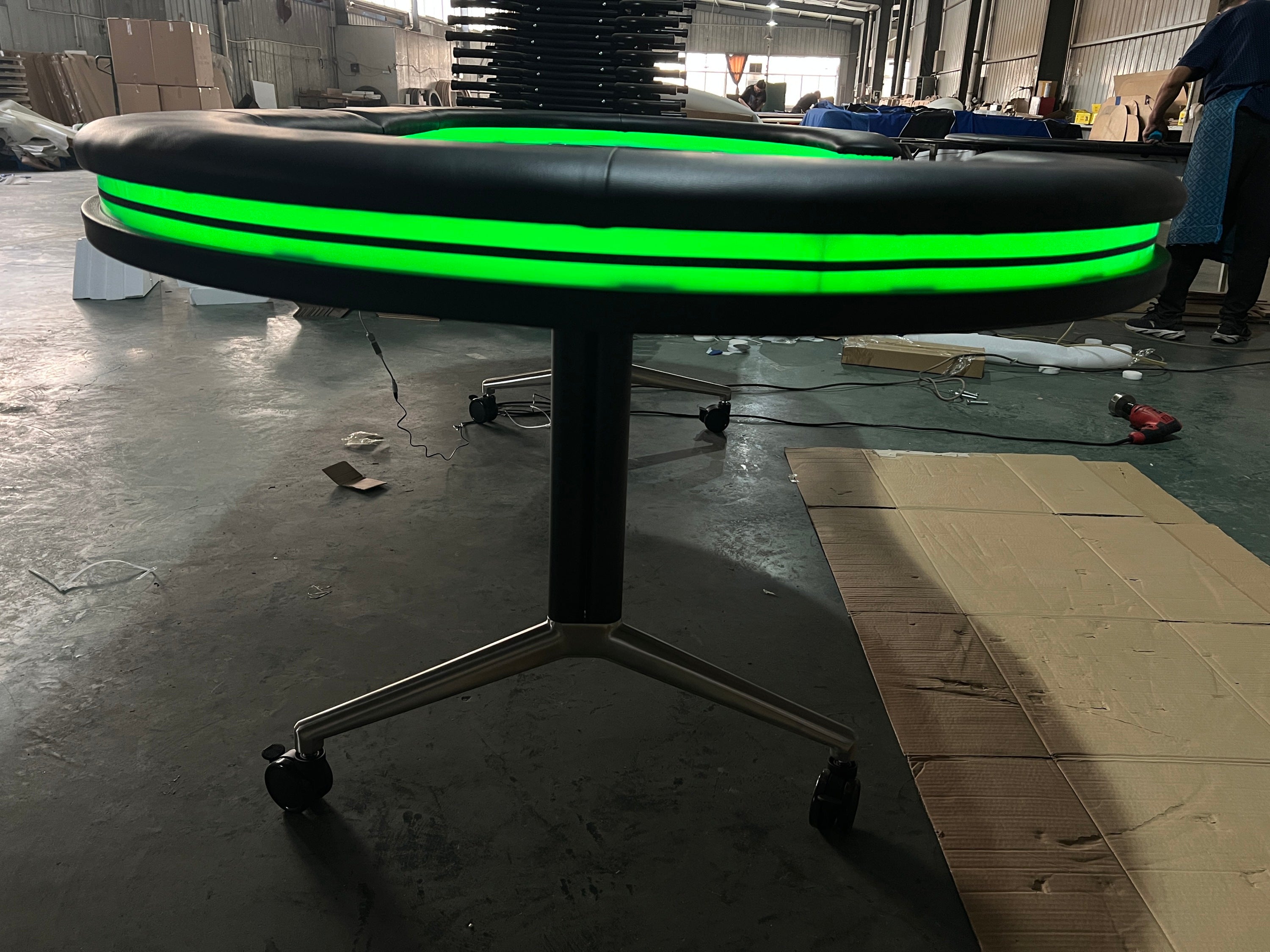 94-Inch Black Foldable Mobile Poker Table with LED Lights and Casters | Bear Dice