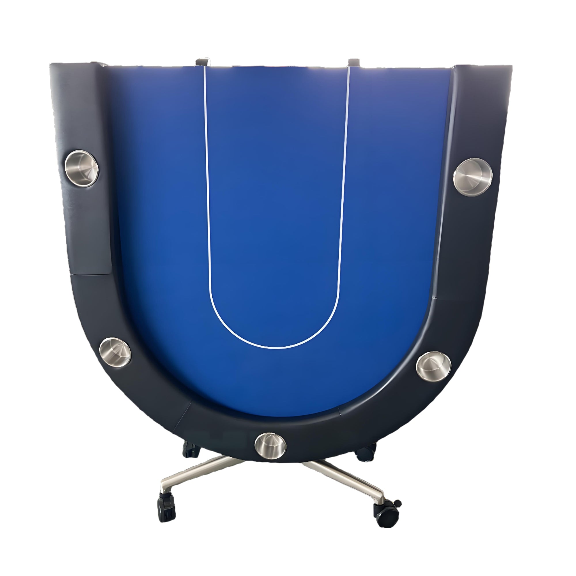 94-Inch Blue Oval Foldable Portable Poker Table – Angle View with Leg Detail | Bear Dice