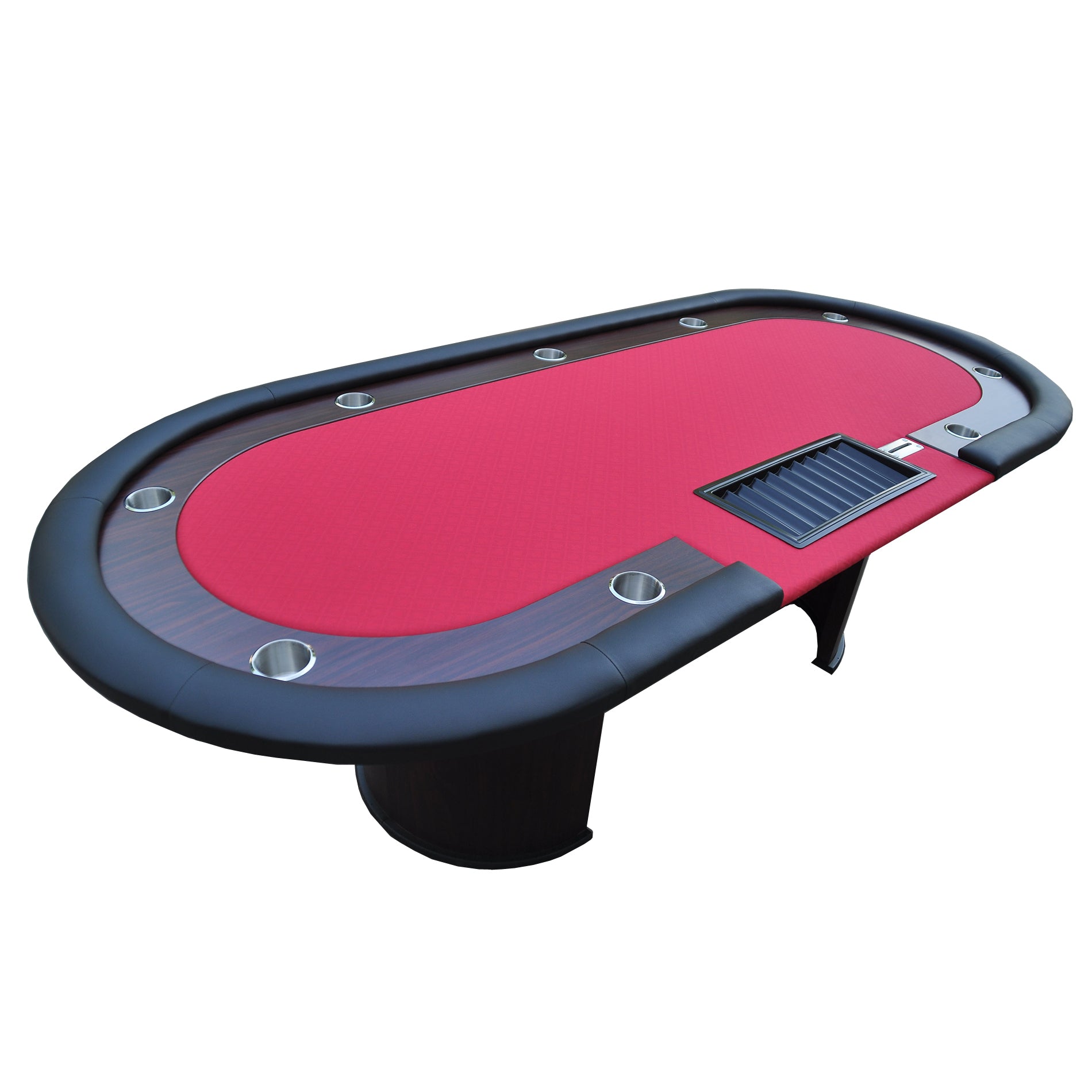 96-Inch Red Oval Wooden Foldable Poker Table with U-Shaped Legs and Chip Tray | Bear Dice