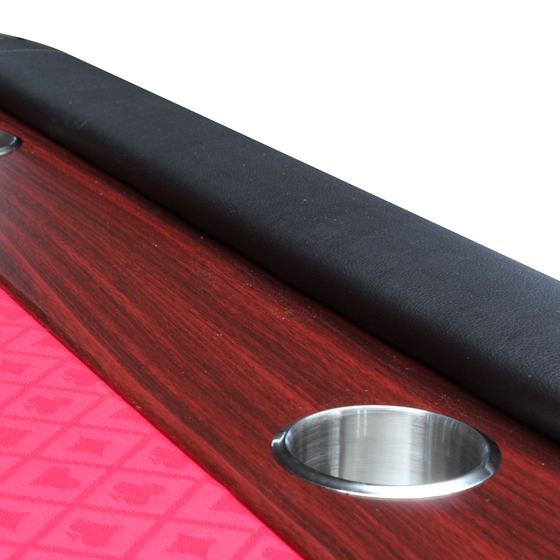 96-Inch Foldable Poker Table – Wood-Grain Racetrack & Red Felt Surface Detail | Bear Dice