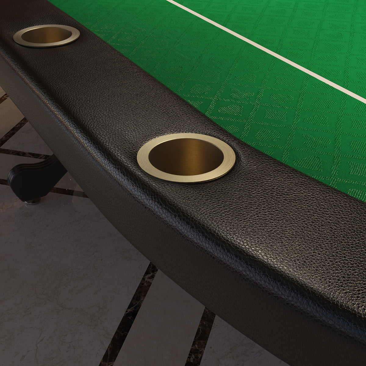 96-Inch Oval 10-Player Wooden Texas Hold'em Poker Table with Green Felt – Cup Holder & Chip Tray Detail | Bear Dice
