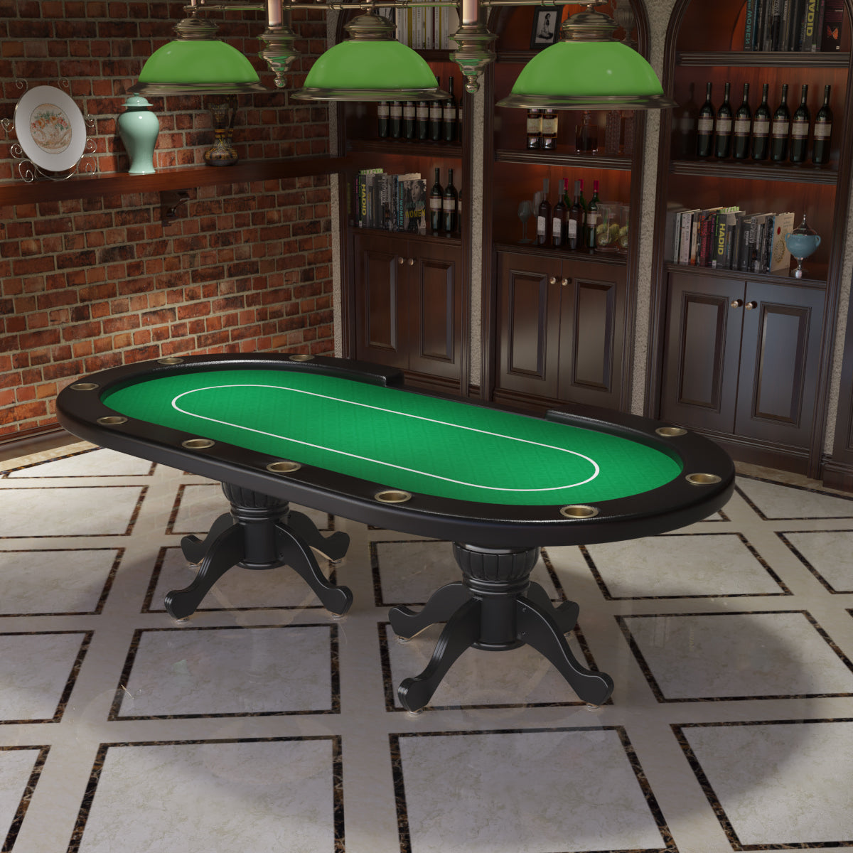 96-Inch Oval 10-Player Wooden Texas Hold'em Poker Table with Green Felt – Top View with Betting Line | Bear Dice
