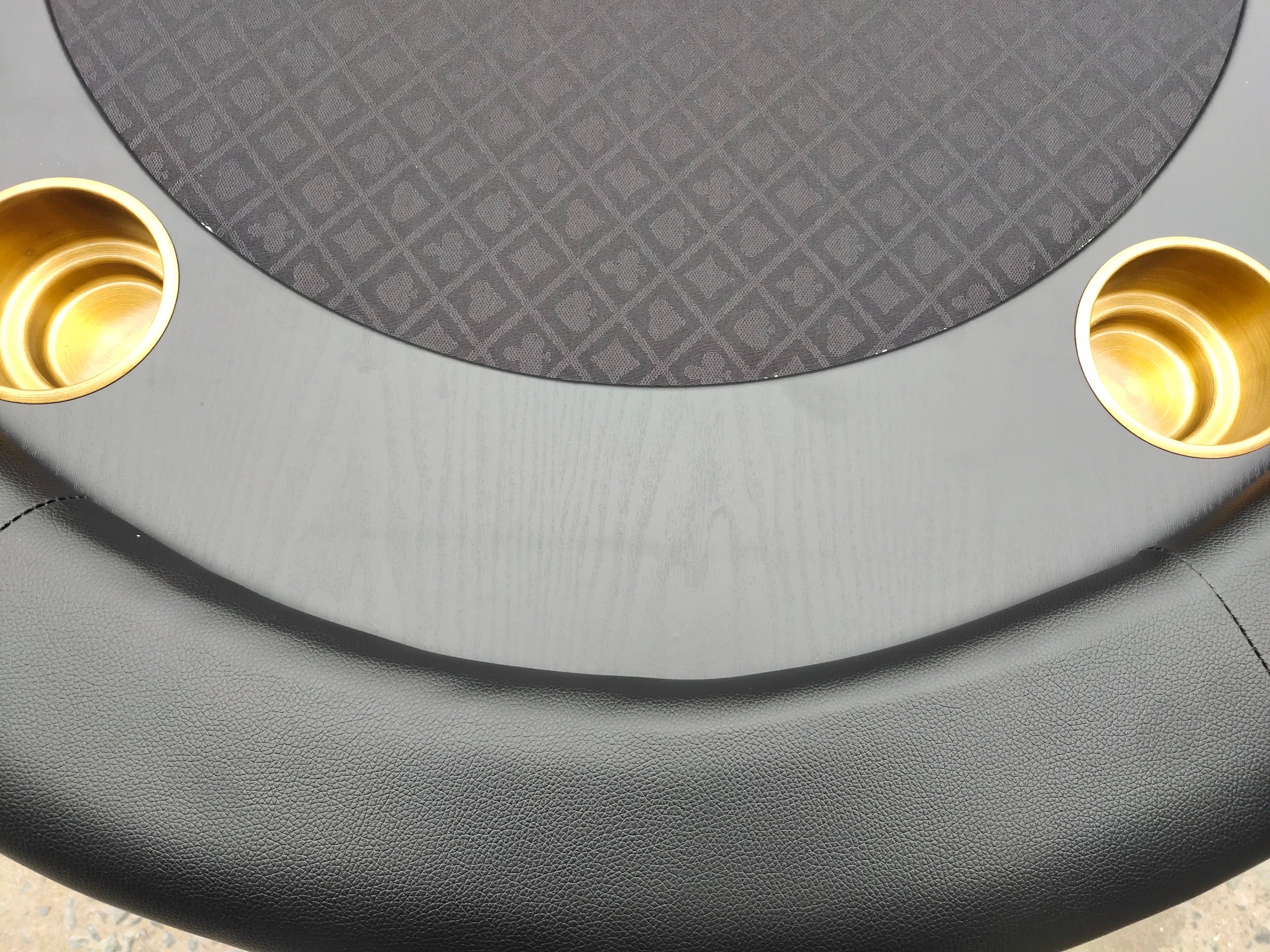96-Inch Oval Poker Table with Waterproof Black Felt – Padded Armrest Rail Close-up | Bear Dice