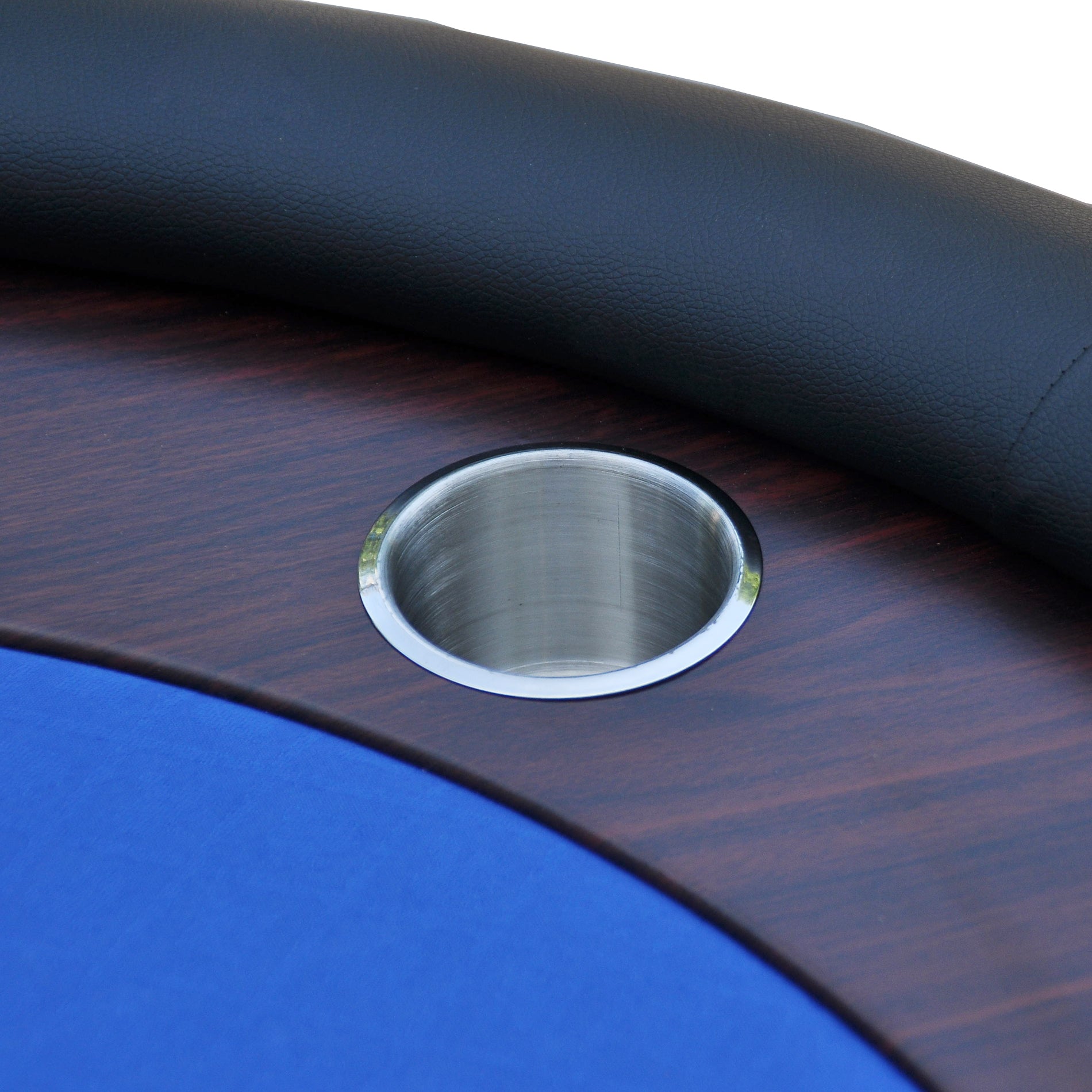 96-inch Blue Felt Wooden Casino Poker Table with Stainless Steel Cup Holders | Bear Dice