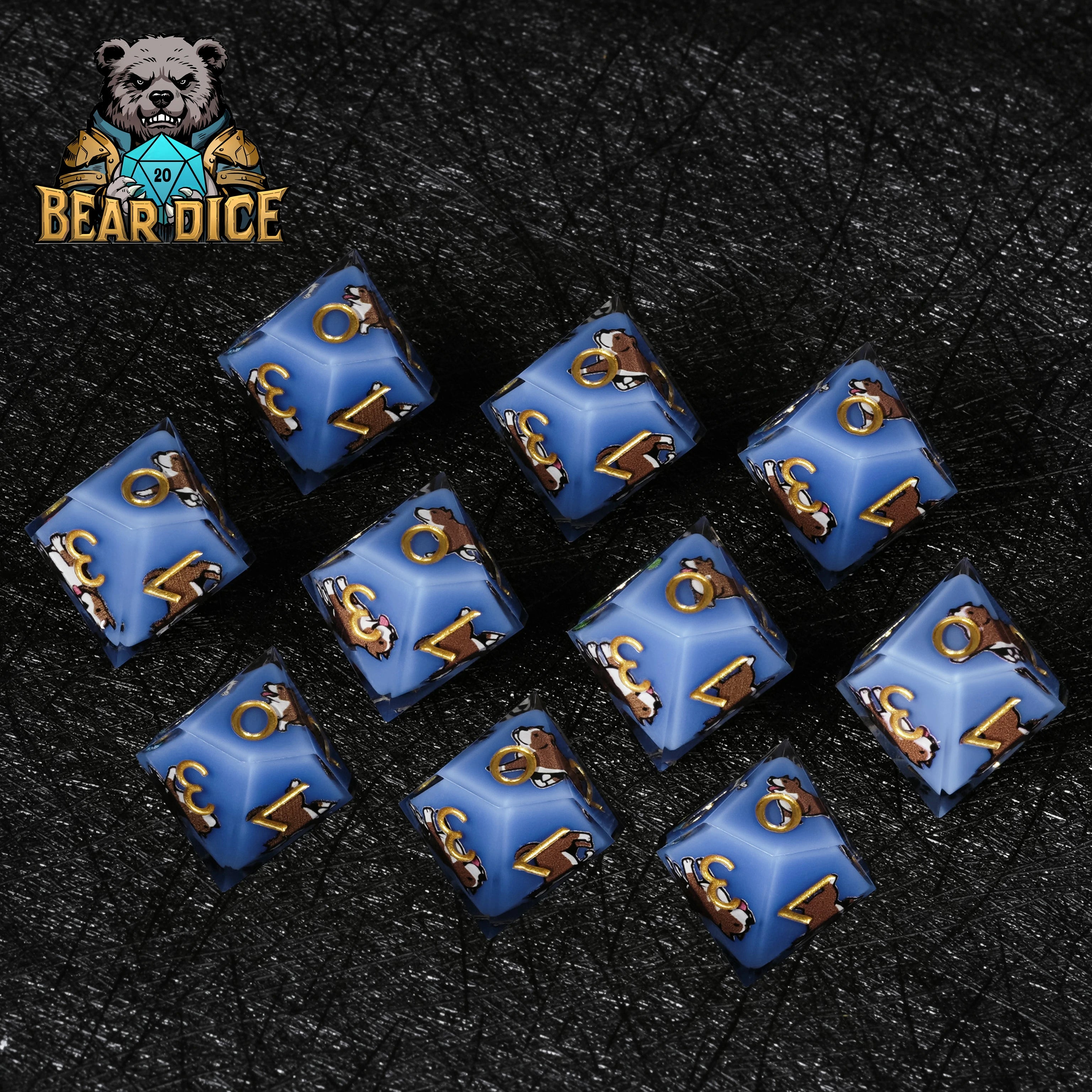 American Pit Bull Blue Resin D10 Dice | D&D RPG Dog Dice