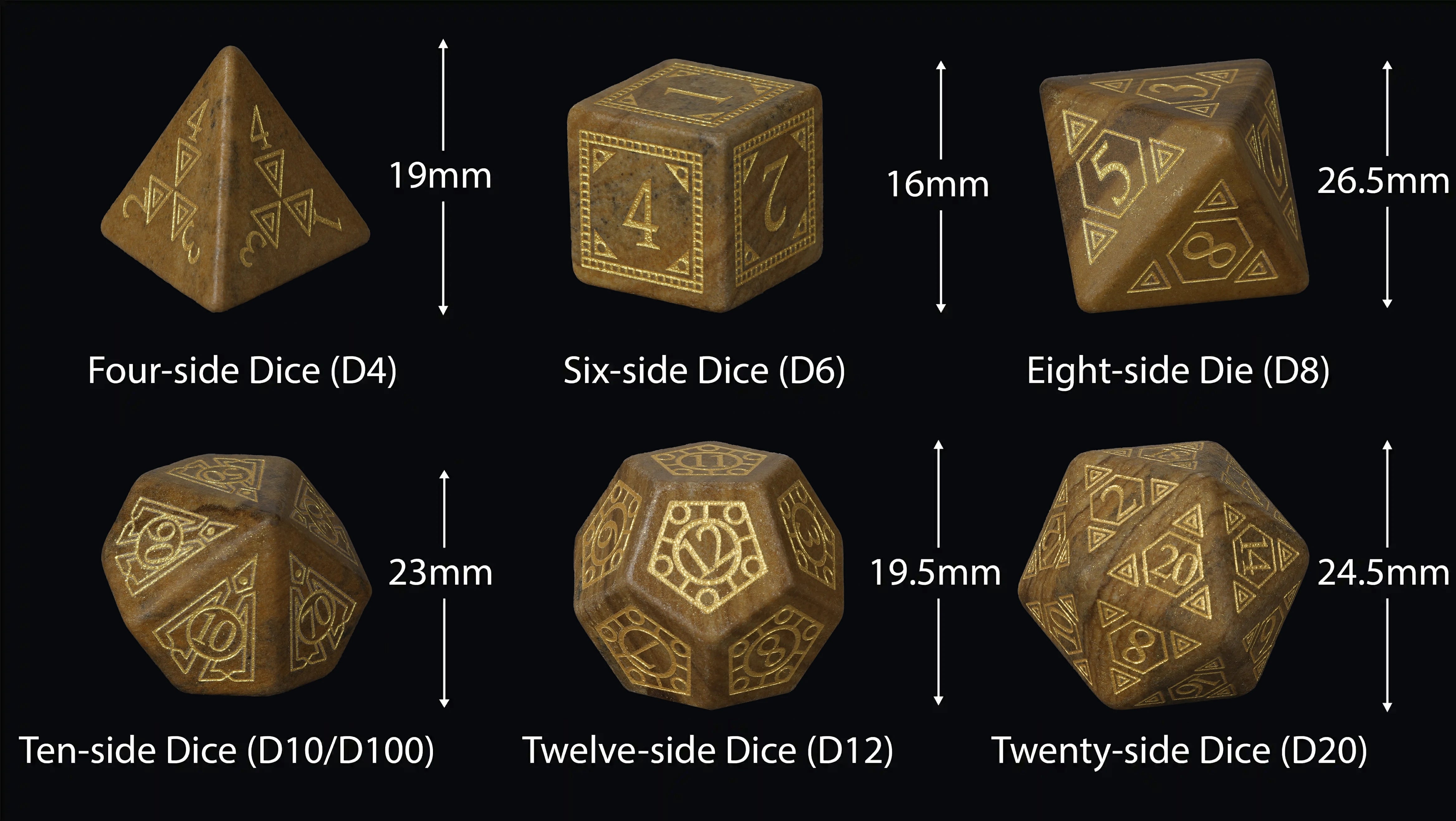 Yellow-Brown Geometric Totem Gemstone Dice Set