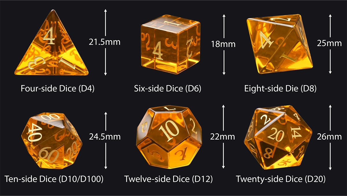 Polyhedral Orange Glass Gemstone Dice Set
