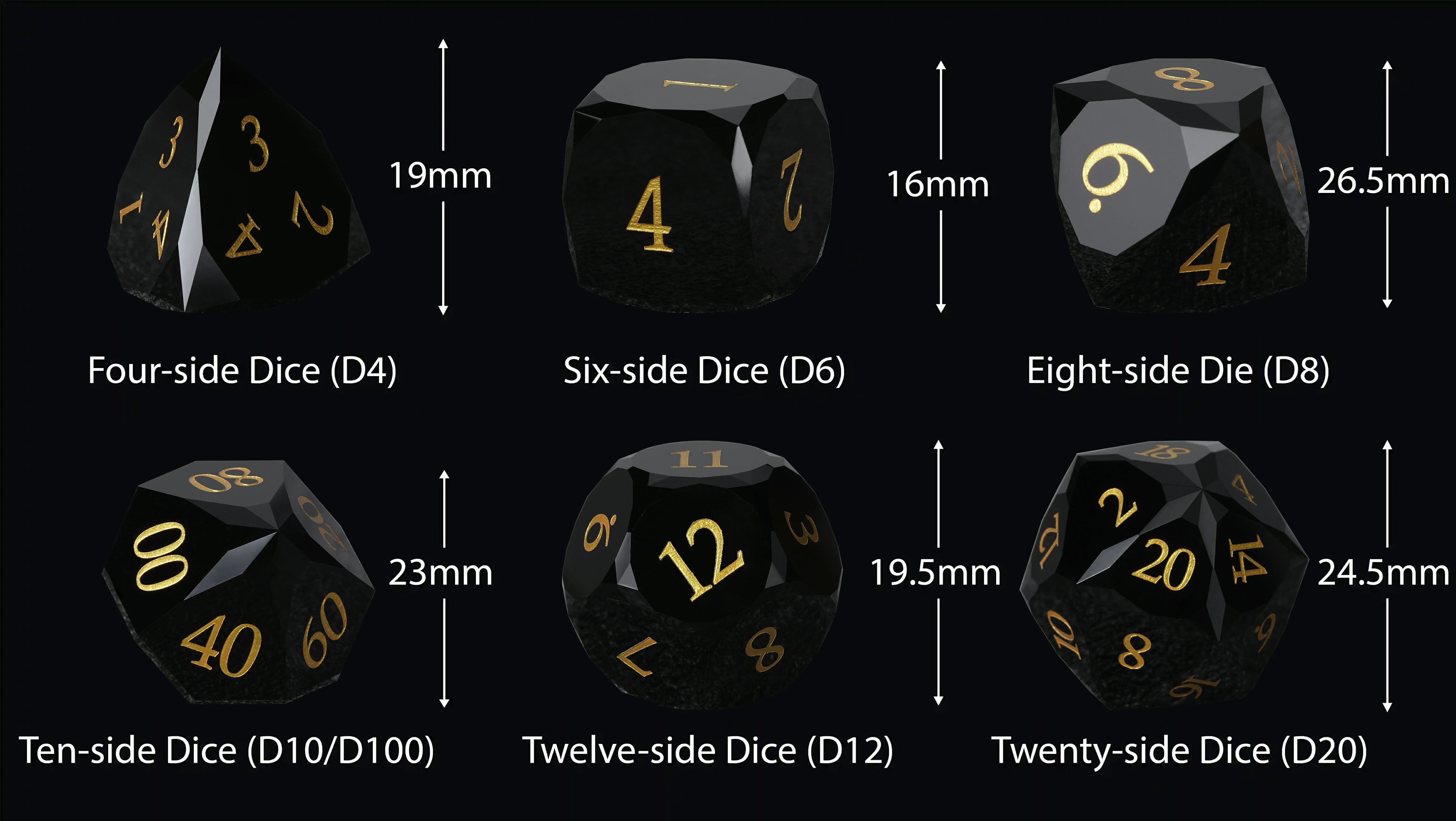 Multi-Faceted Obsidian Gemstone Dice