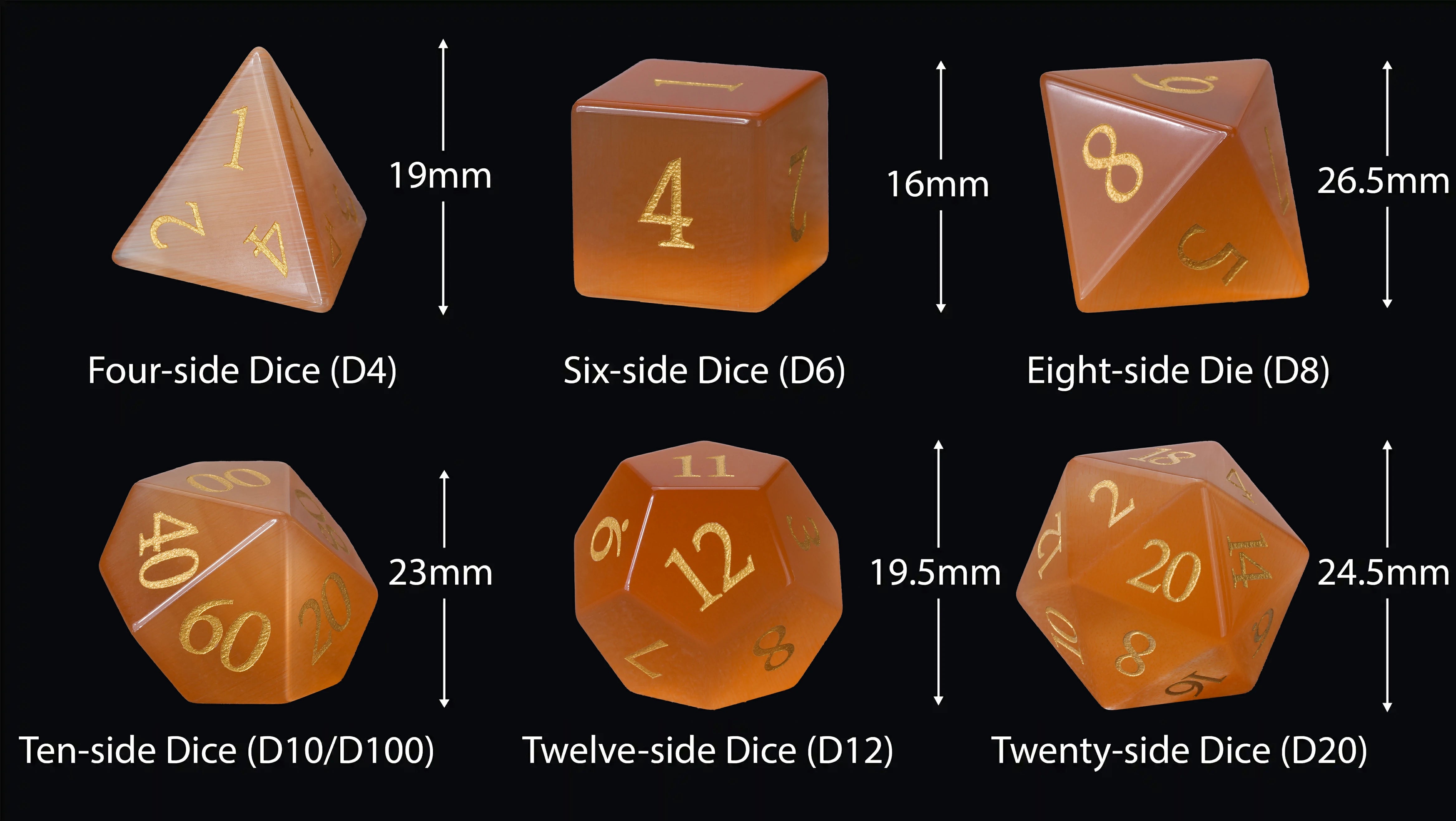 Orange Cat's Eye DND Gemstone Dice Set