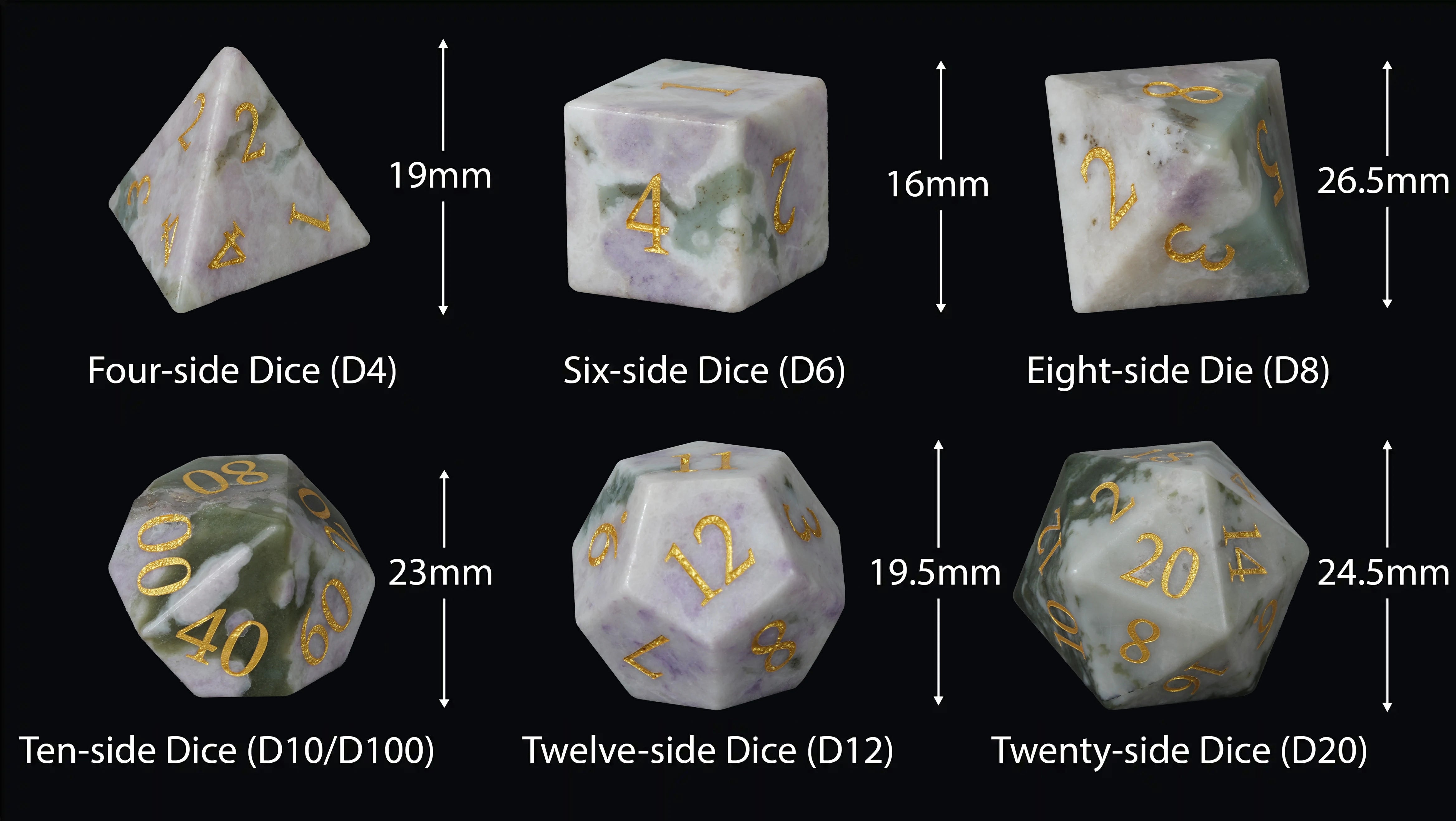 Blue-and-White Multi-Faceted DND Gemstone Dice Set