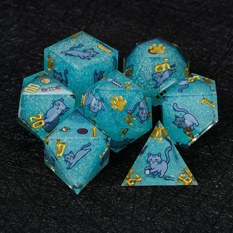 Kickstarter Dice — Russian Blue Cat Polyhedral DND Resin Dice Set