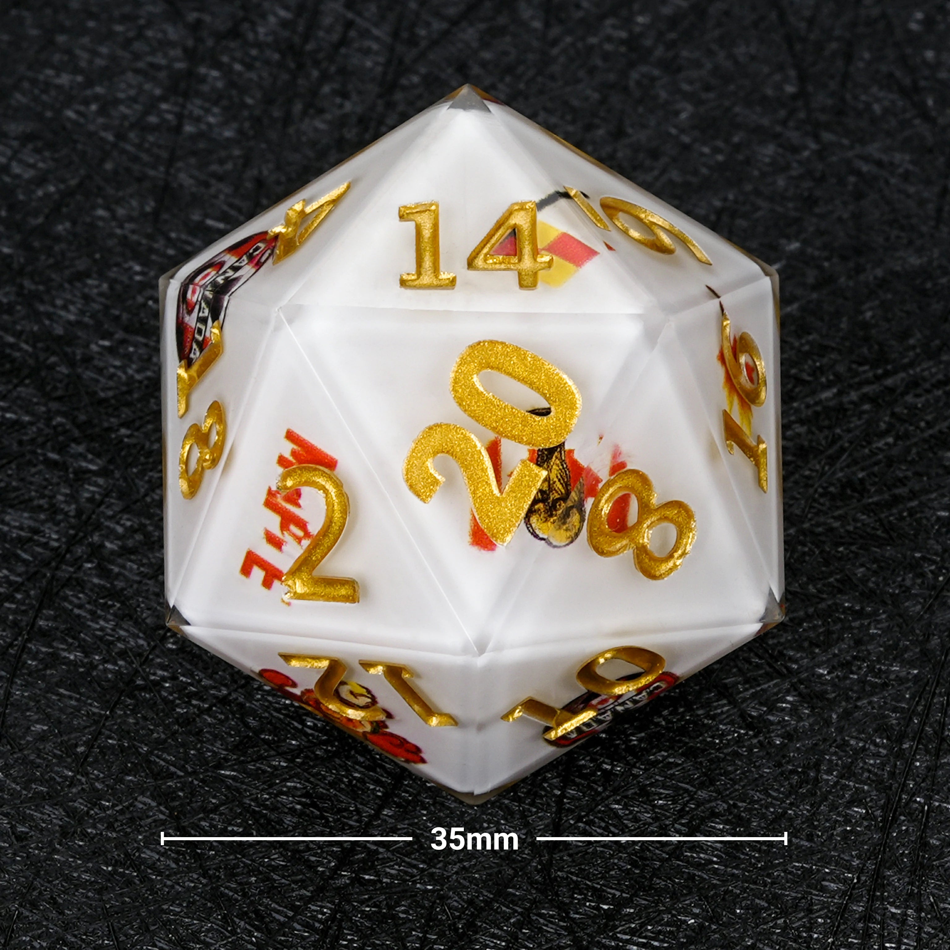 35mm World Cup Canada Soccer White Resin Large D20 Dice – Premium RPG Gaming Die