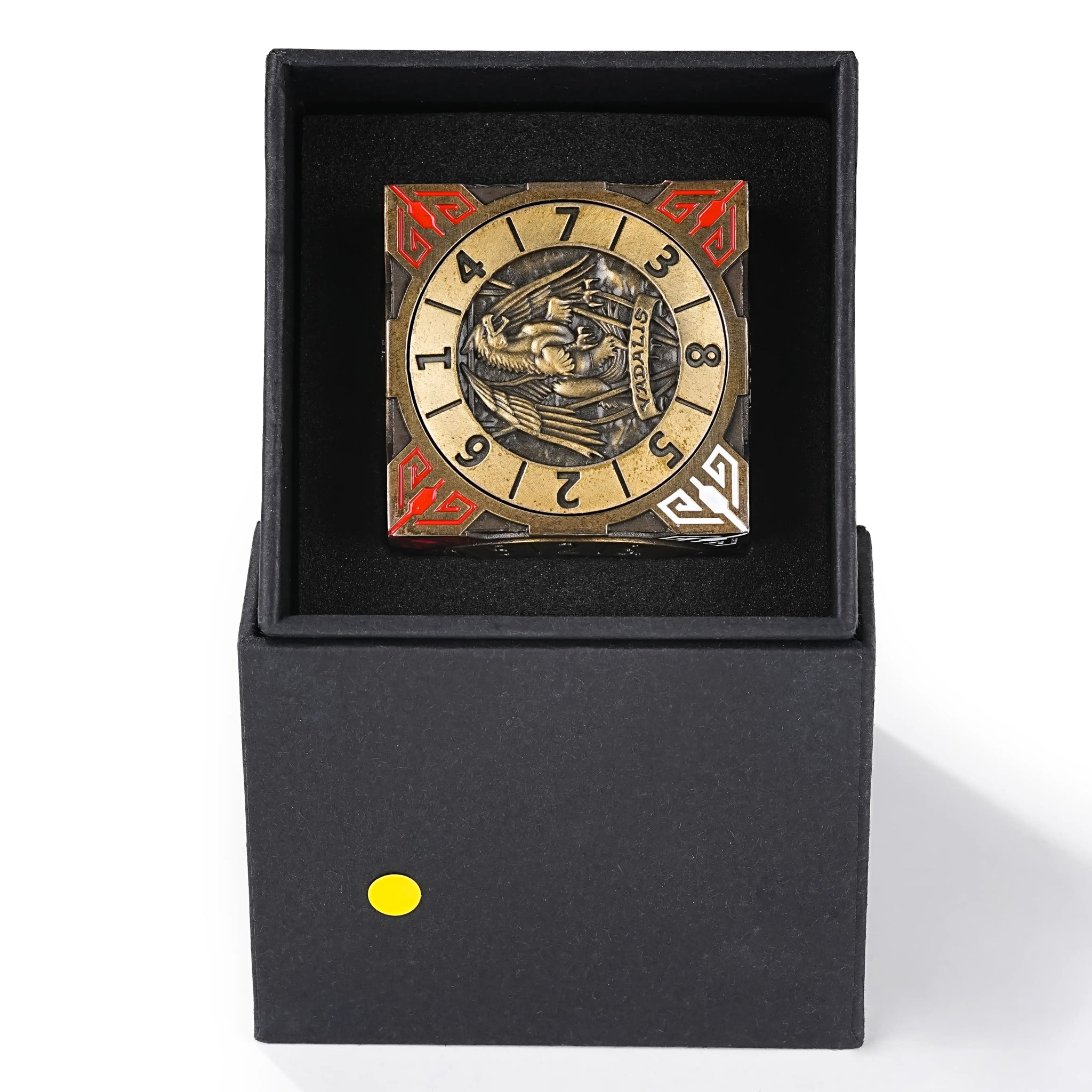 Cool Tabletop Gaming Spinner Dice: Antique Gold 7-in-1 Solid Metal DND D6 Spinner with Black Dice Box | Bear Dice