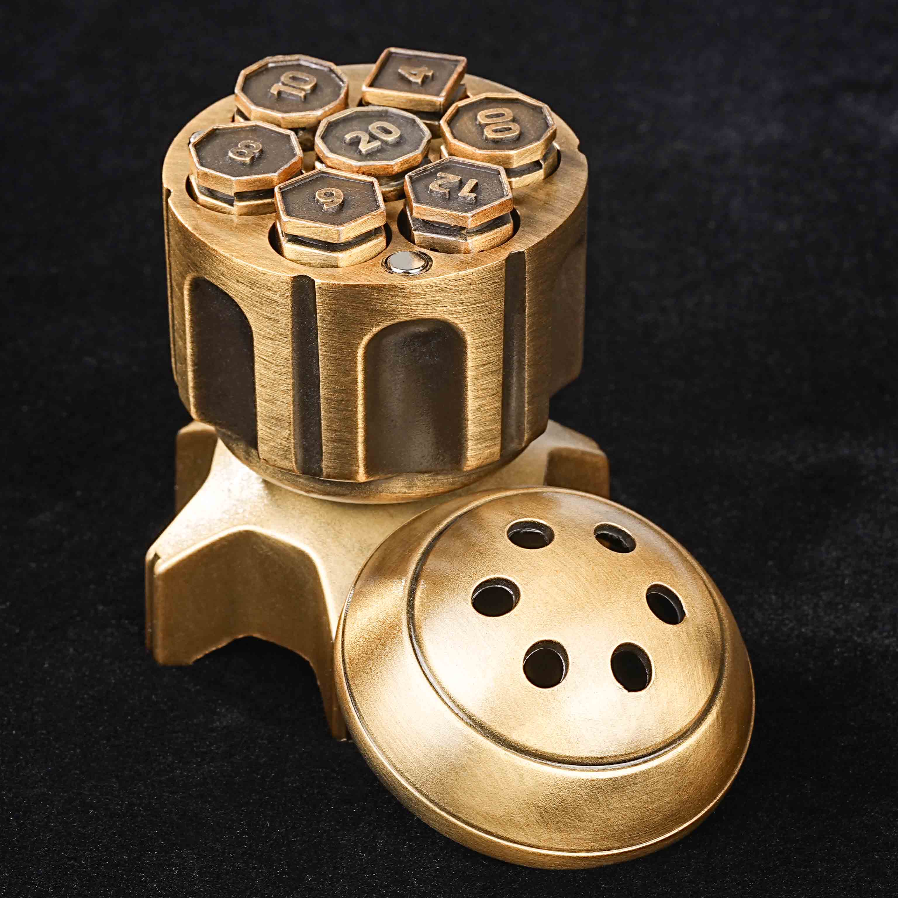 Ancient Gold Rocket Launcher Dice Box + Unique Metal Polyhedron DND Bullet Dice Set