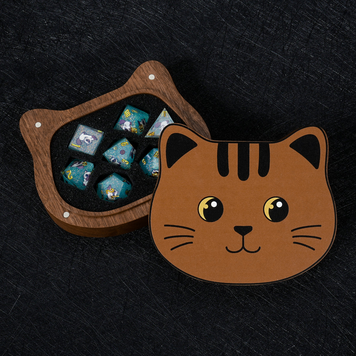 Cute Cat-Themed Wooden Dice Box