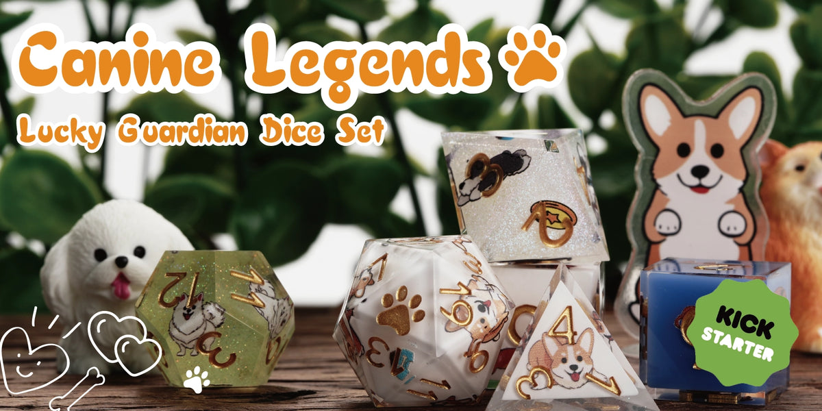 Legendary Canine Lucky Guardian Dog-themed Tabletop Game Dice Set - Display Image | BearDice