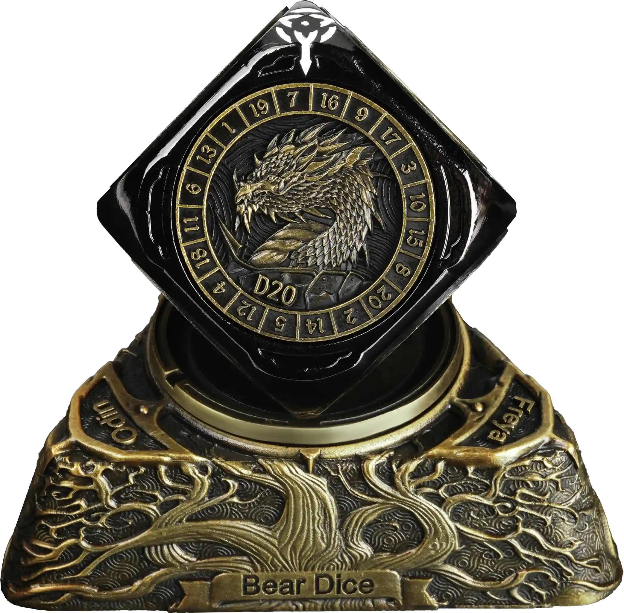 Kickstarter Dice - Black and Gold 7-in-1 Unique Metal D6 Spinning Dice with a Copper Base | Bear Dice