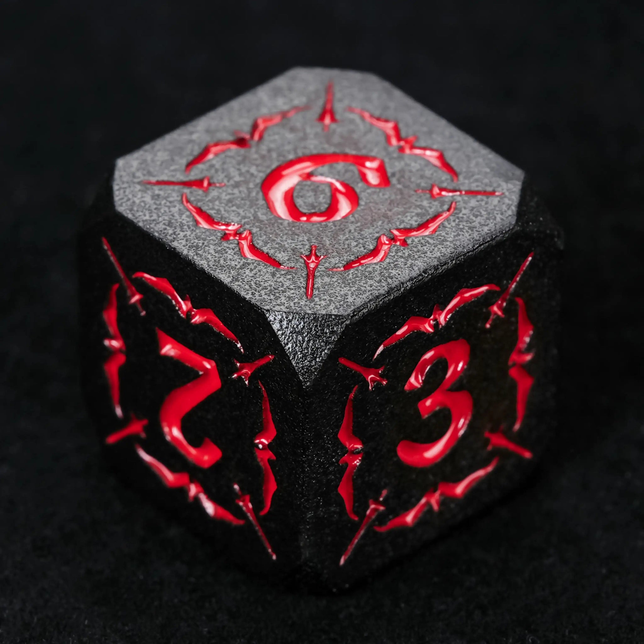 Black Metallic Eagle and Sword DND D6 Dice, Red Numbers | Bear Dice