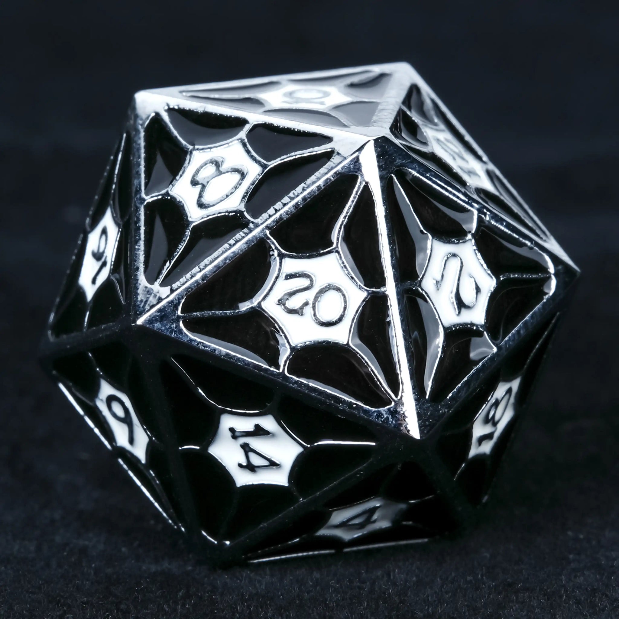 Black and white metallic DND D20 dice from the StarCraft series | Bear Dice