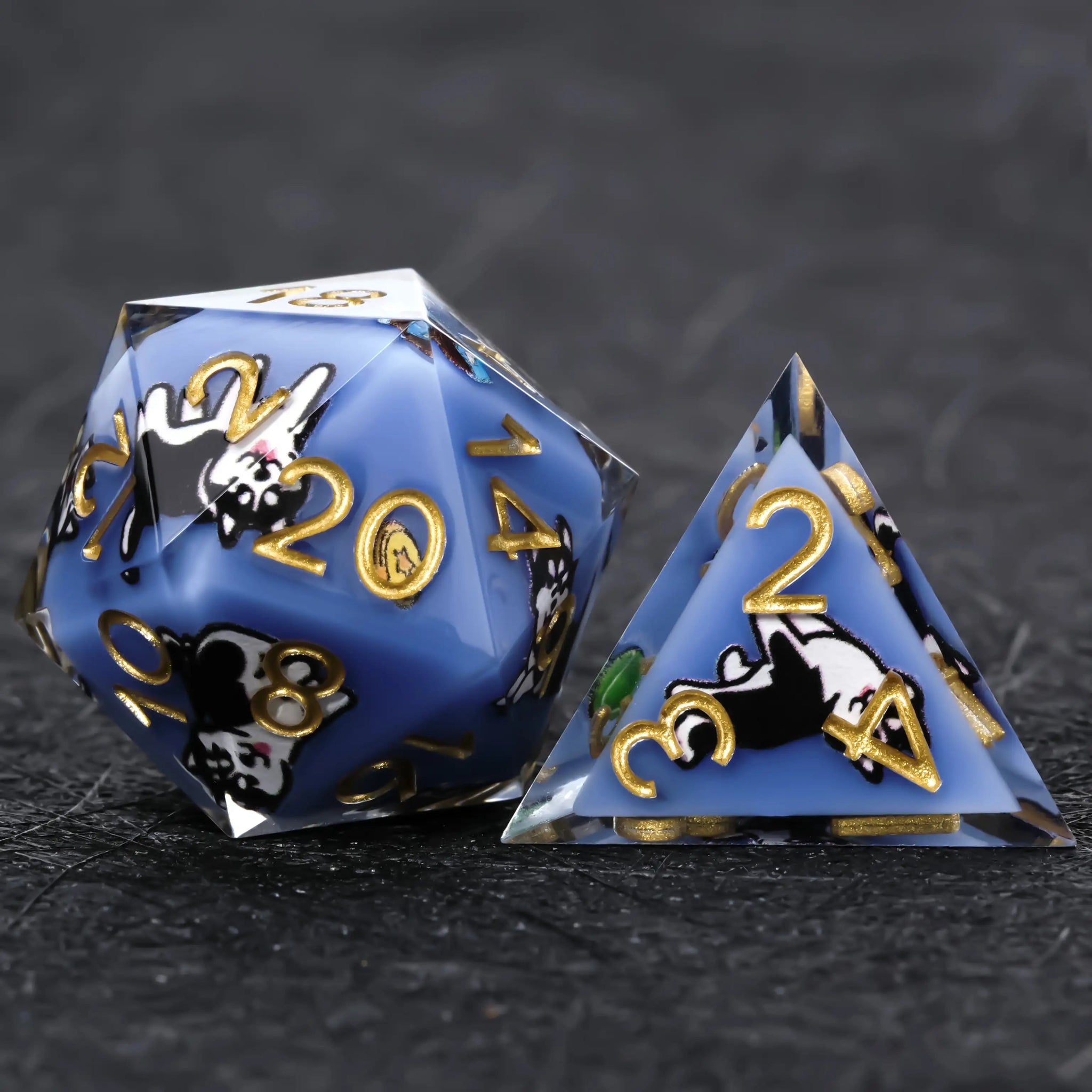 Kickstarter Dice – Blue Resin Husky DND D20 and D4 Dice | Bear Dice