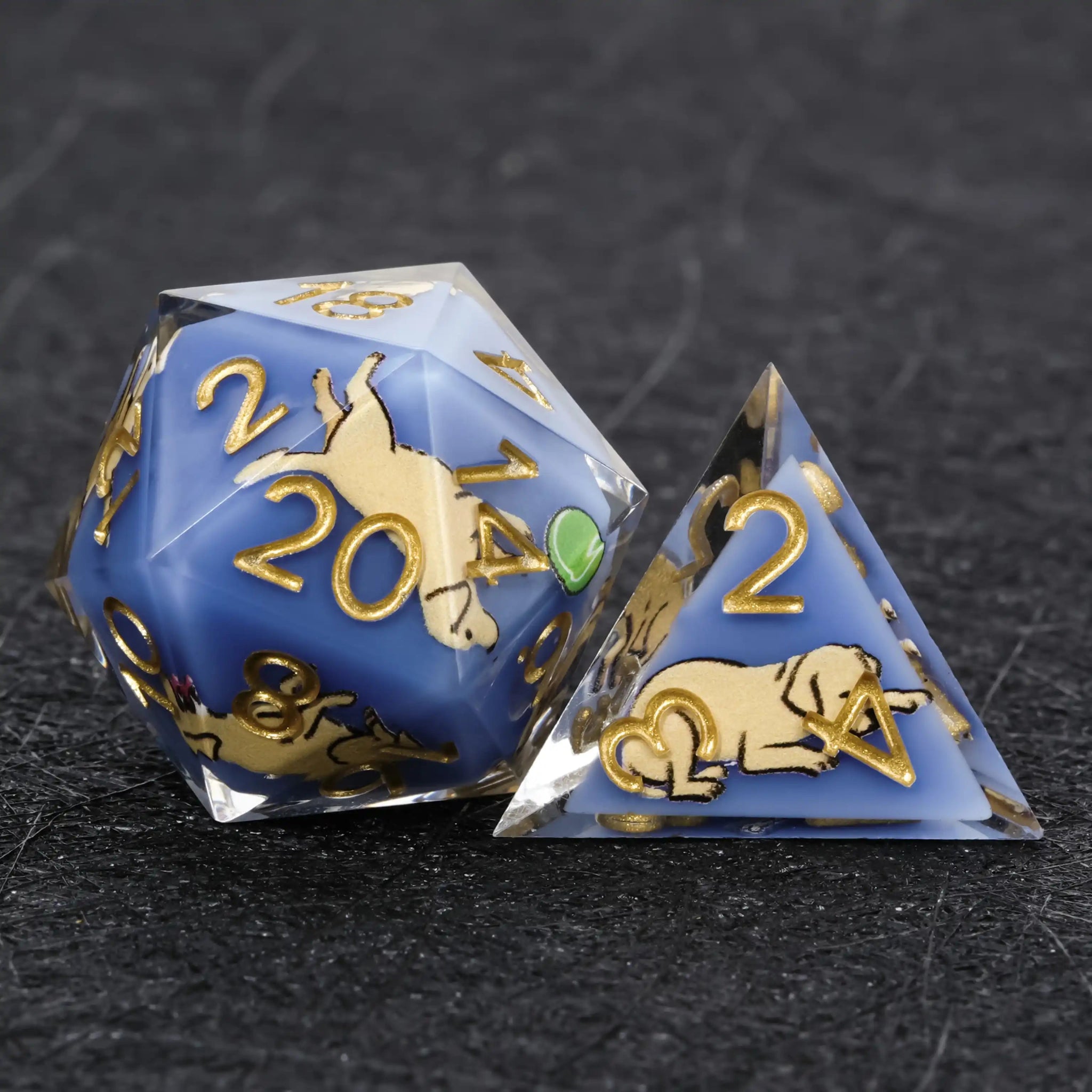 Kickstarter Dice – Blue Resin Labrador DND D20 and D4 Dice | Bear Dice
