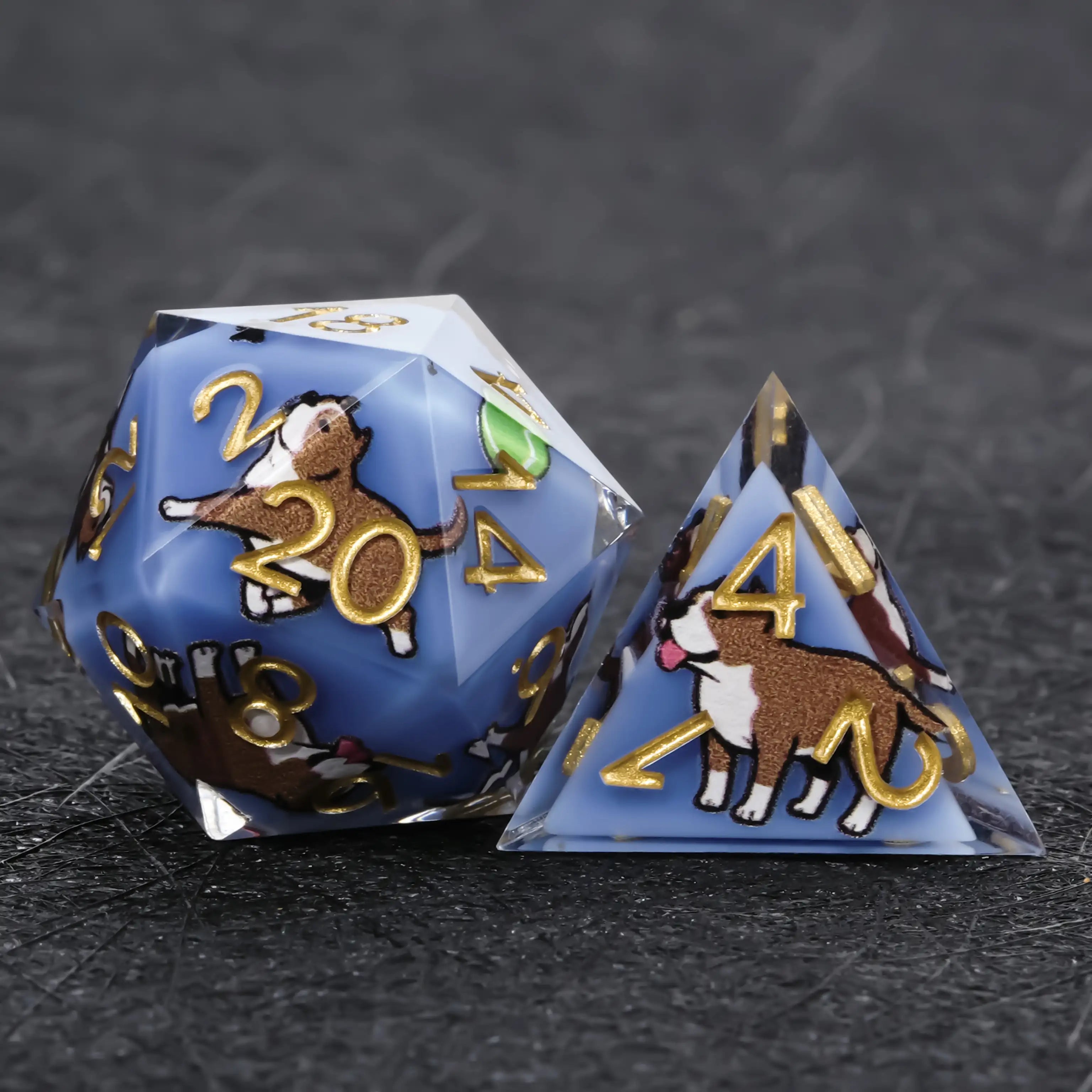 Kickstarter Dice – Blue Resin Pit Bull DND D20 and D4 Dice | Bear Dice